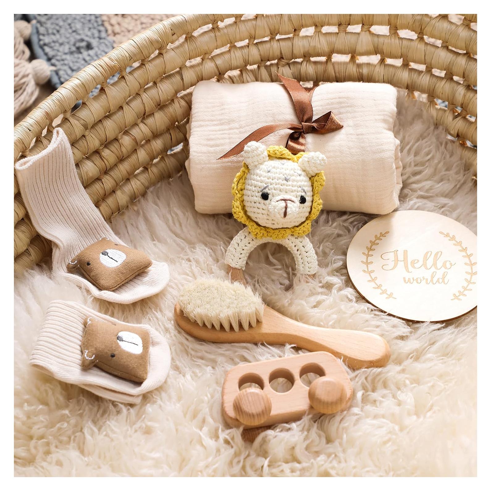 Cesta de Regalo para Bebés Recien Nacidos con Sonajero de León
