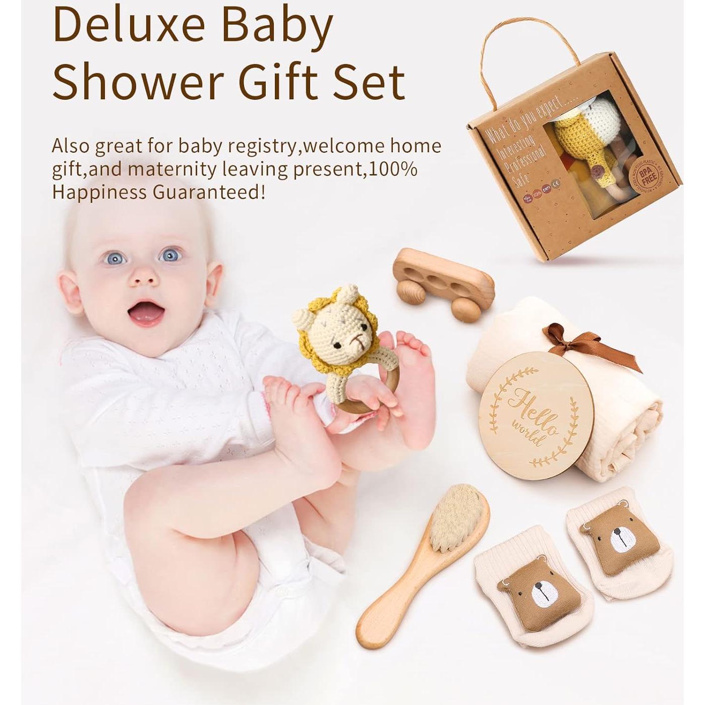 Cesta de Regalo para Bebés Recien Nacidos con Sonajero de León