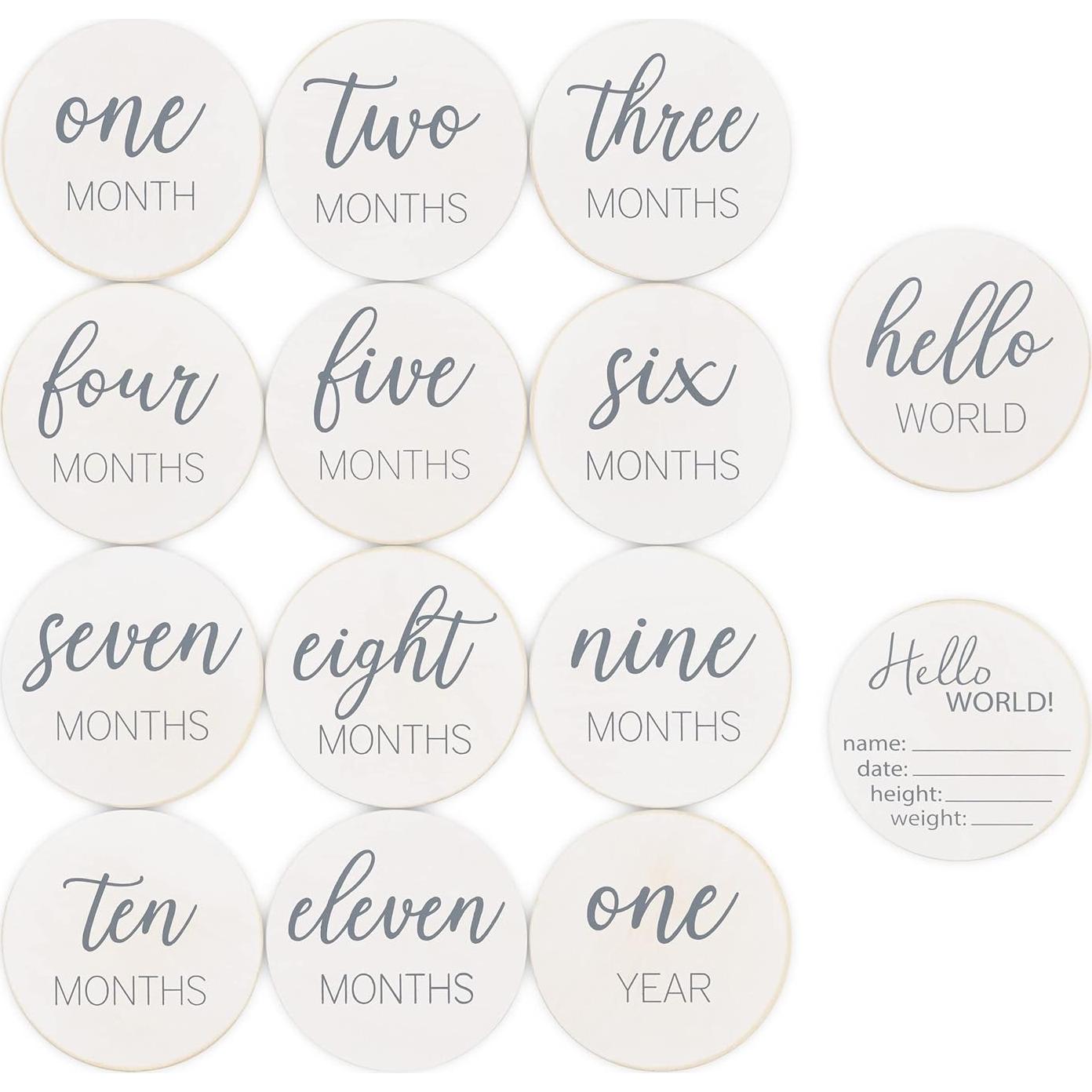 Discos de Hitos de Madera Natural - 13 Tarjetas para Bebés