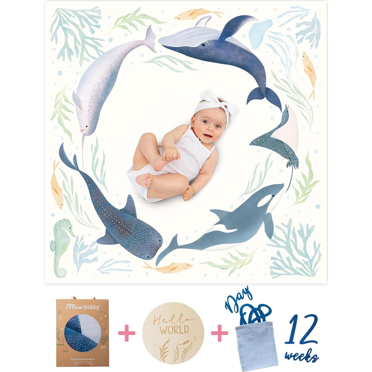 Manta de Hitos para Bebés Miaoberry Ocean - Algodón Orgánico 119.4 cm