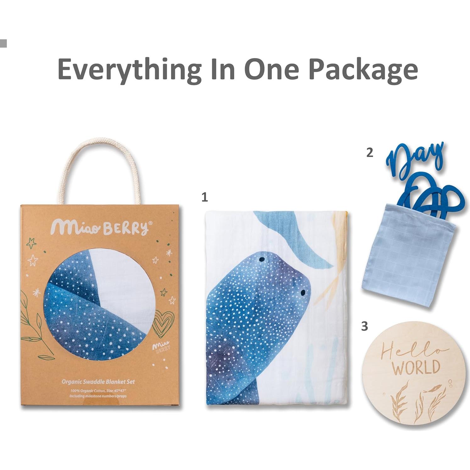 Manta de Hitos para Bebés Miaoberry Ocean - Algodón Orgánico 119.4 cm