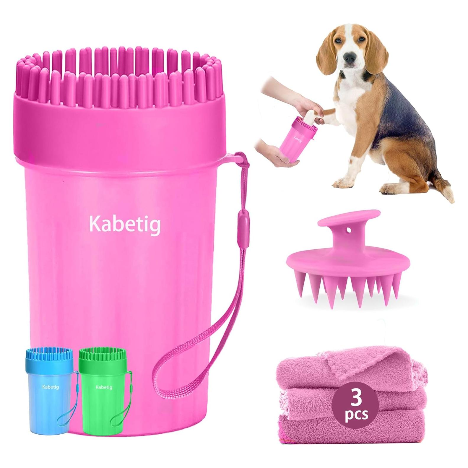 Limpiador de patas para perros Kabetig Mediano Rosa con 3 toallas