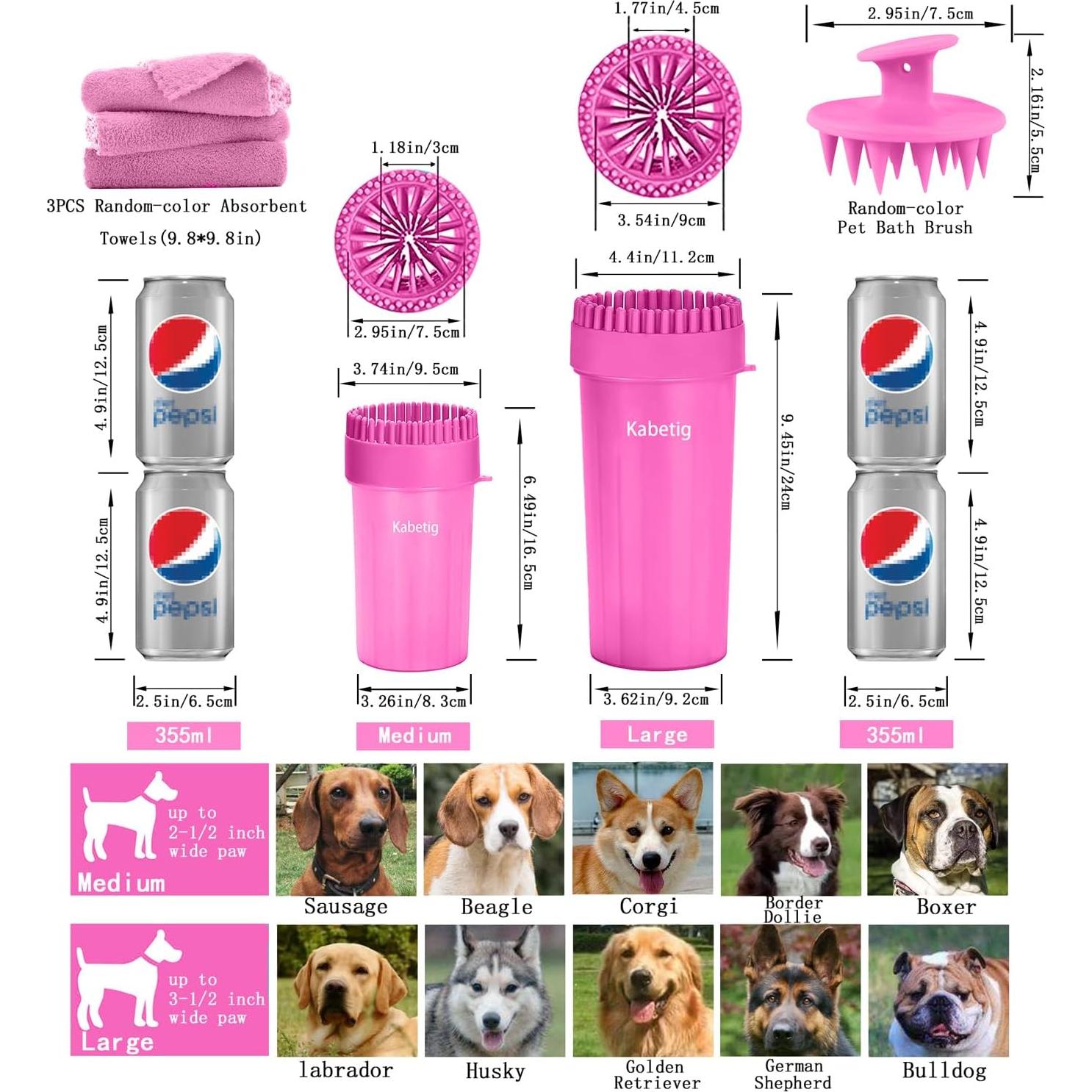 Limpiador de patas para perros Kabetig Mediano Rosa con 3 toallas