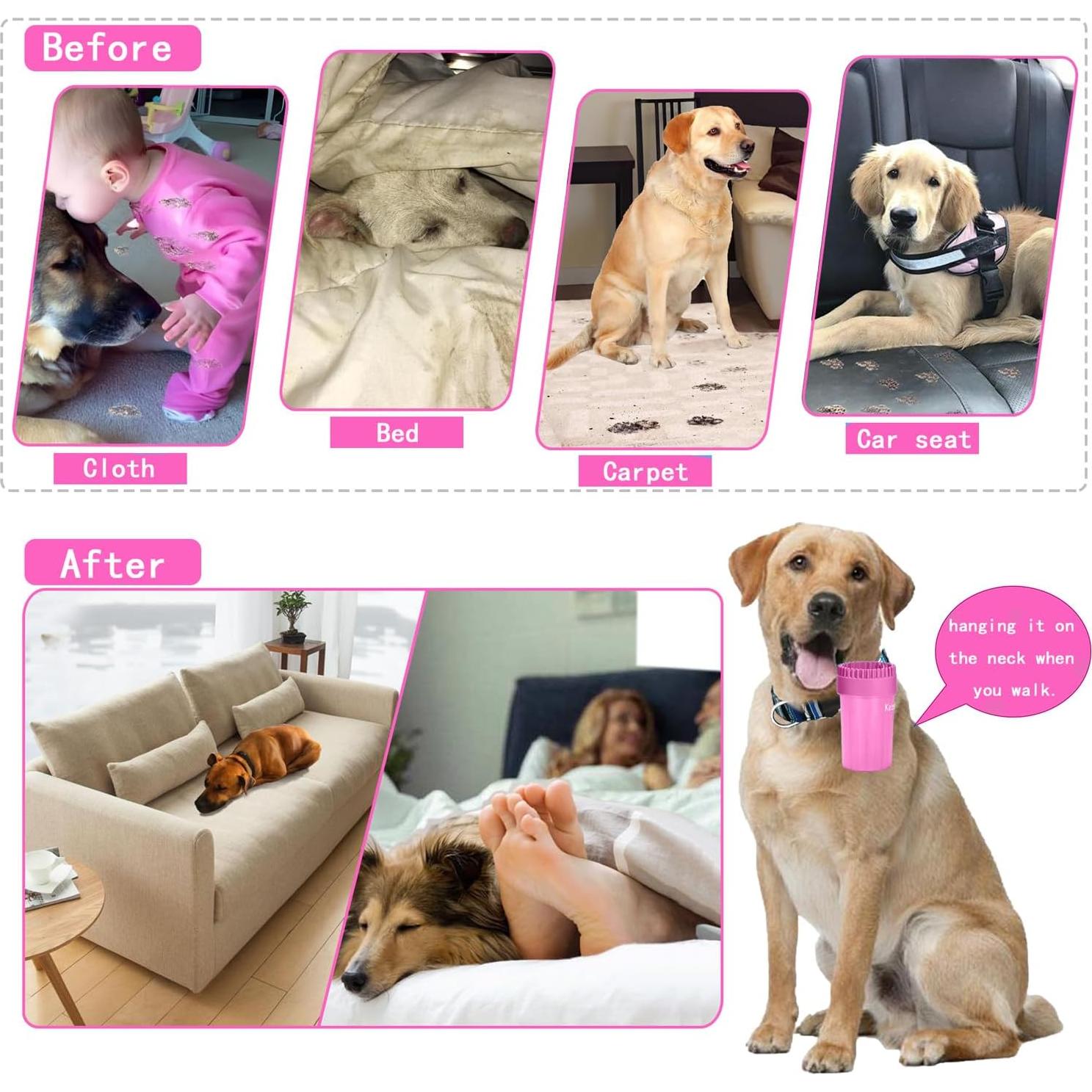 Limpiador de patas para perros Kabetig Mediano Rosa con 3 toallas