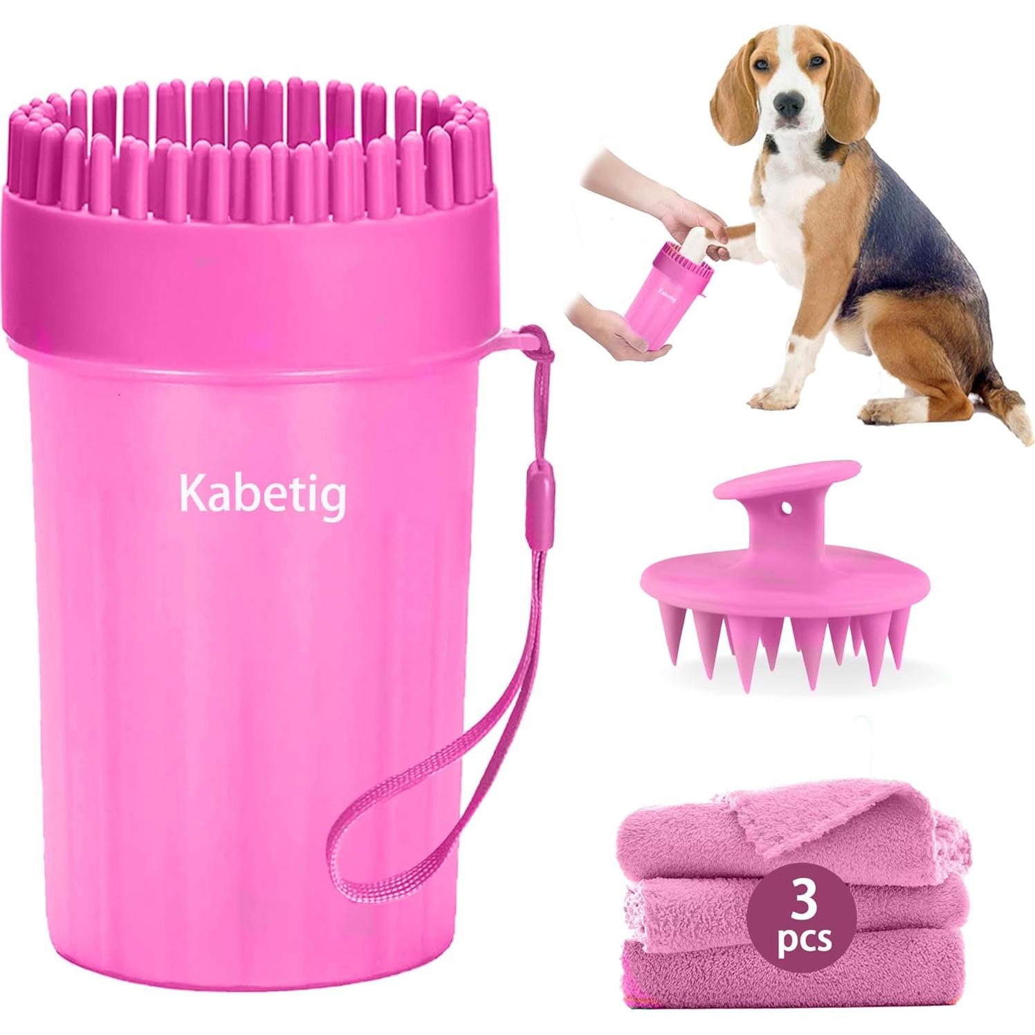 Limpiador de patas para perros Kabetig Mediano Rosa con 3 toallas