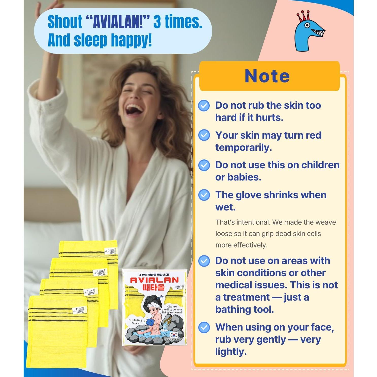 Guante Exfoliante AVIALAN Amarillo 4 Piezas Cuidado Piel