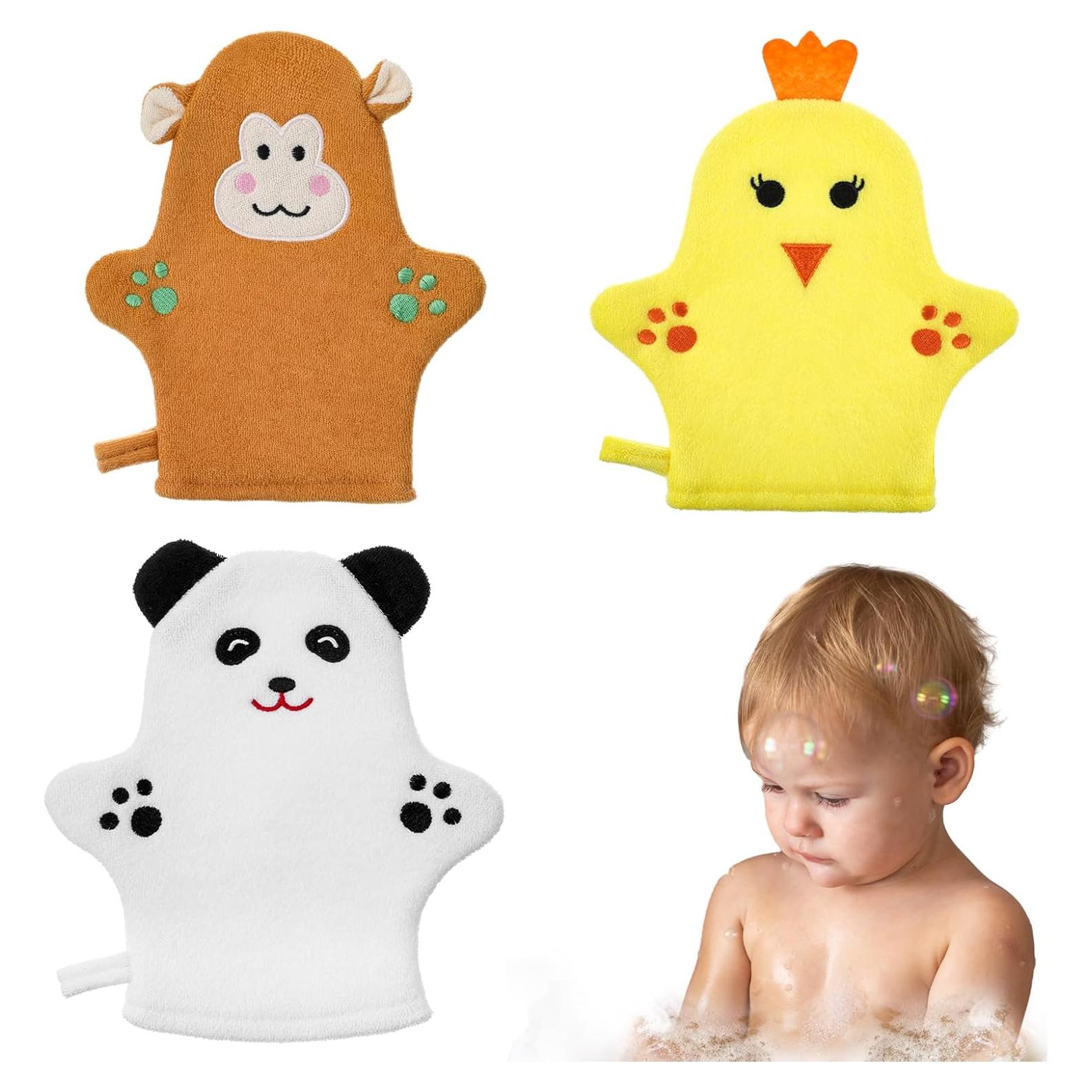 Guantes de Baño Exfoliantes Qianyu 3 Pcs para Niños