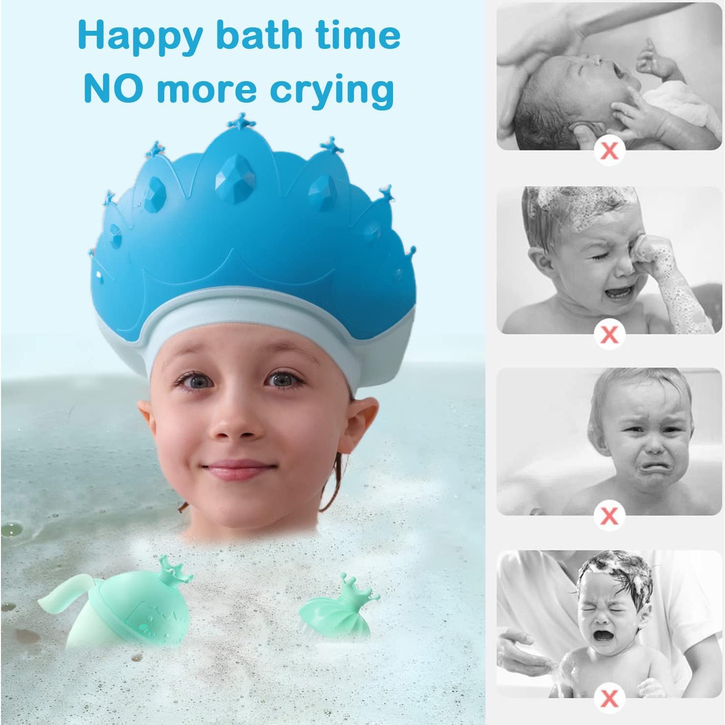 Gorro de Ducha para Bebé Thcbme Azul Ajustable y Seguro