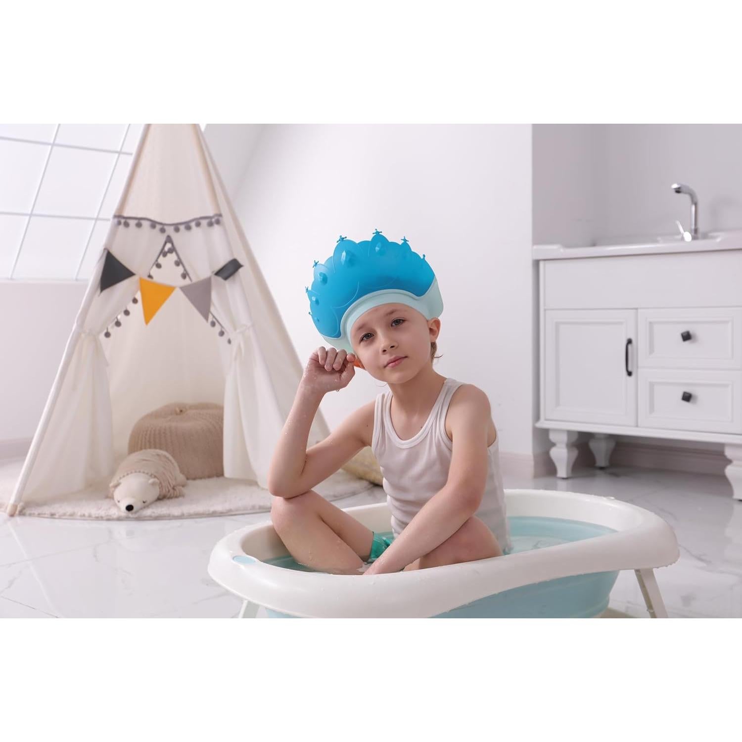 Gorro de Ducha para Bebé Thcbme Azul Ajustable y Seguro