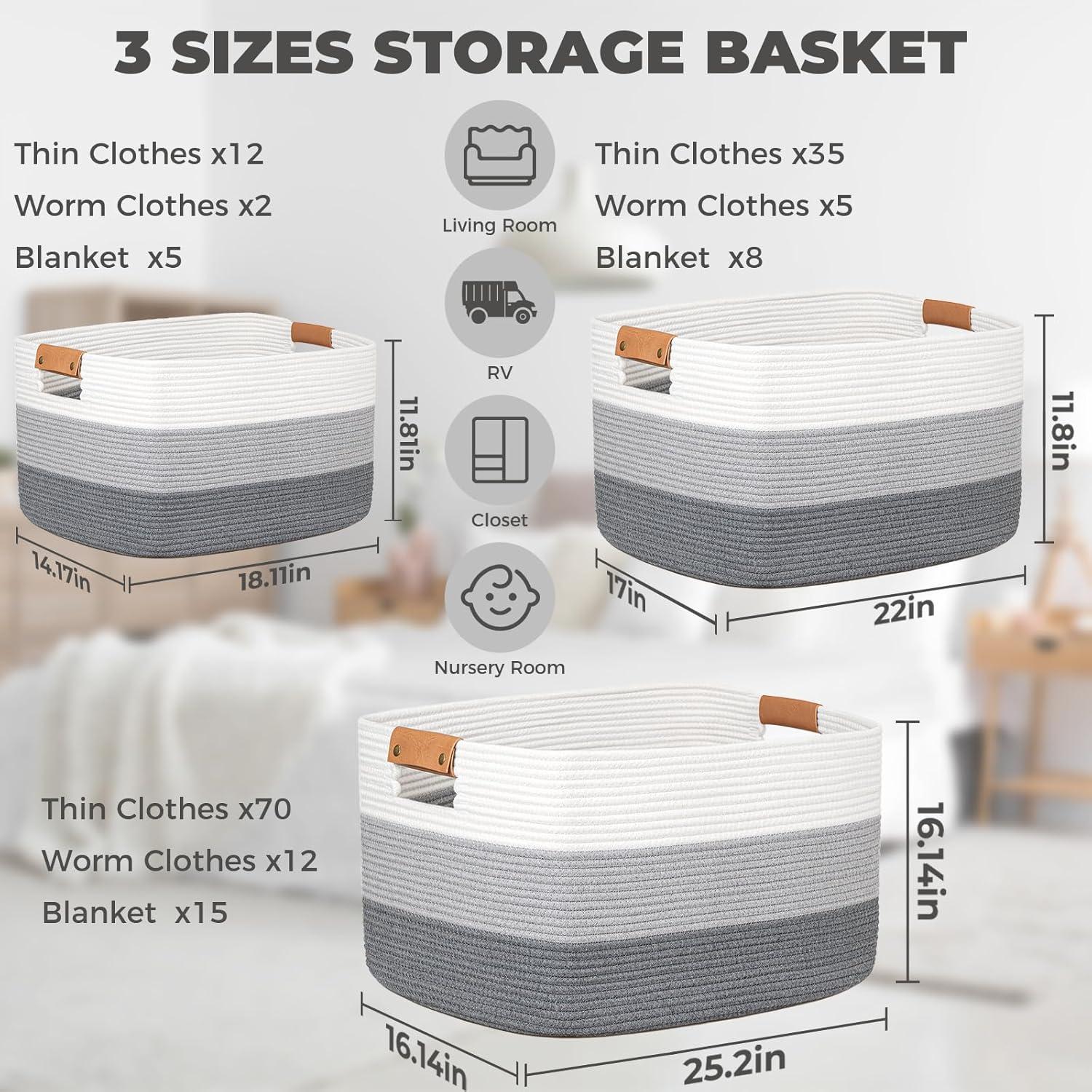 Cesta de Almacenamiento Grande danpinera 108L Algodón Gris