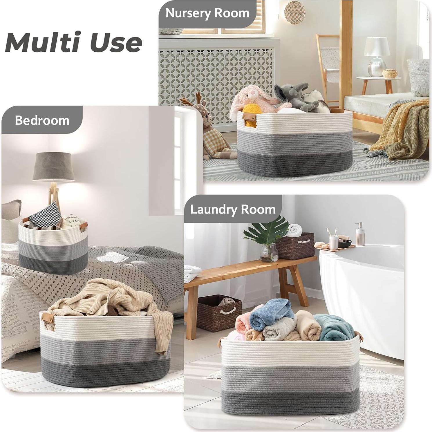 Cesta de Almacenamiento Grande danpinera 108L Algodón Gris