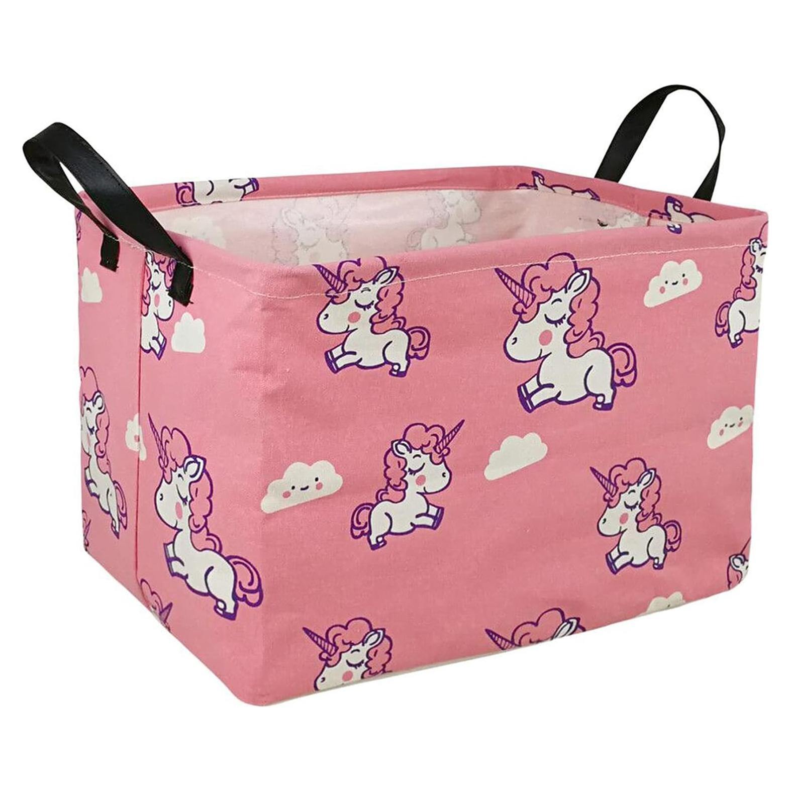 Caja de Juguetes KUNRO Rectangular Unicornio Rosa 37.8x25.9cm