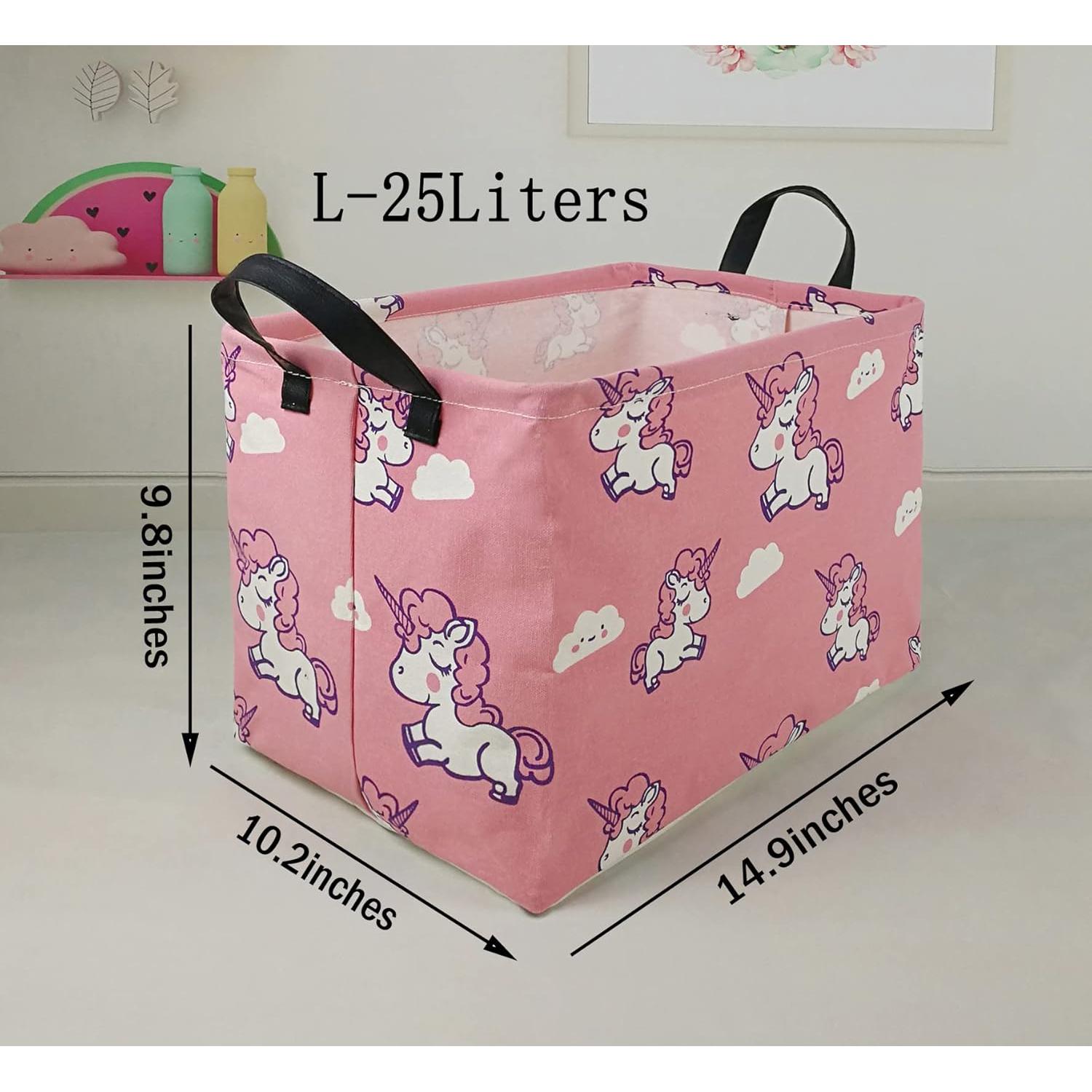 Caja de Juguetes KUNRO Rectangular Unicornio Rosa 37.8x25.9cm