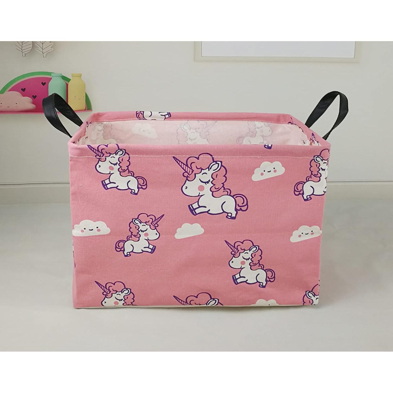 Caja de Juguetes KUNRO Rectangular Unicornio Rosa 37.8x25.9cm