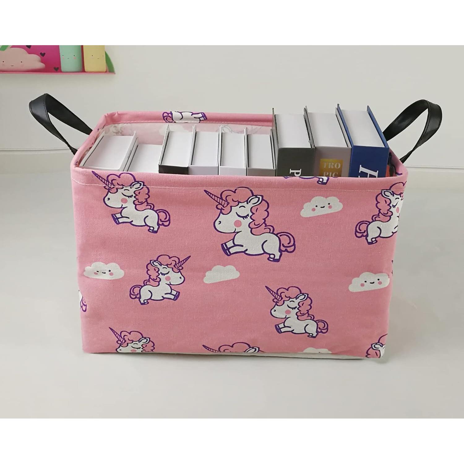 Caja de Juguetes KUNRO Rectangular Unicornio Rosa 37.8x25.9cm
