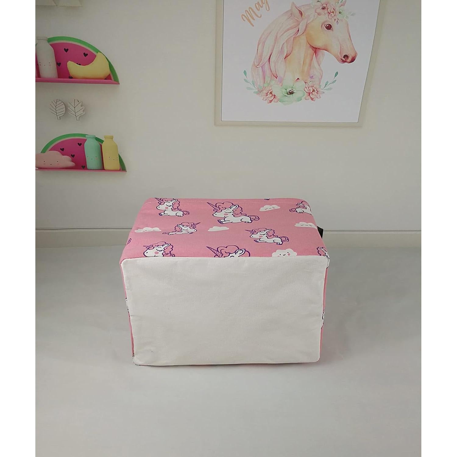 Caja de Juguetes KUNRO Rectangular Unicornio Rosa 37.8x25.9cm