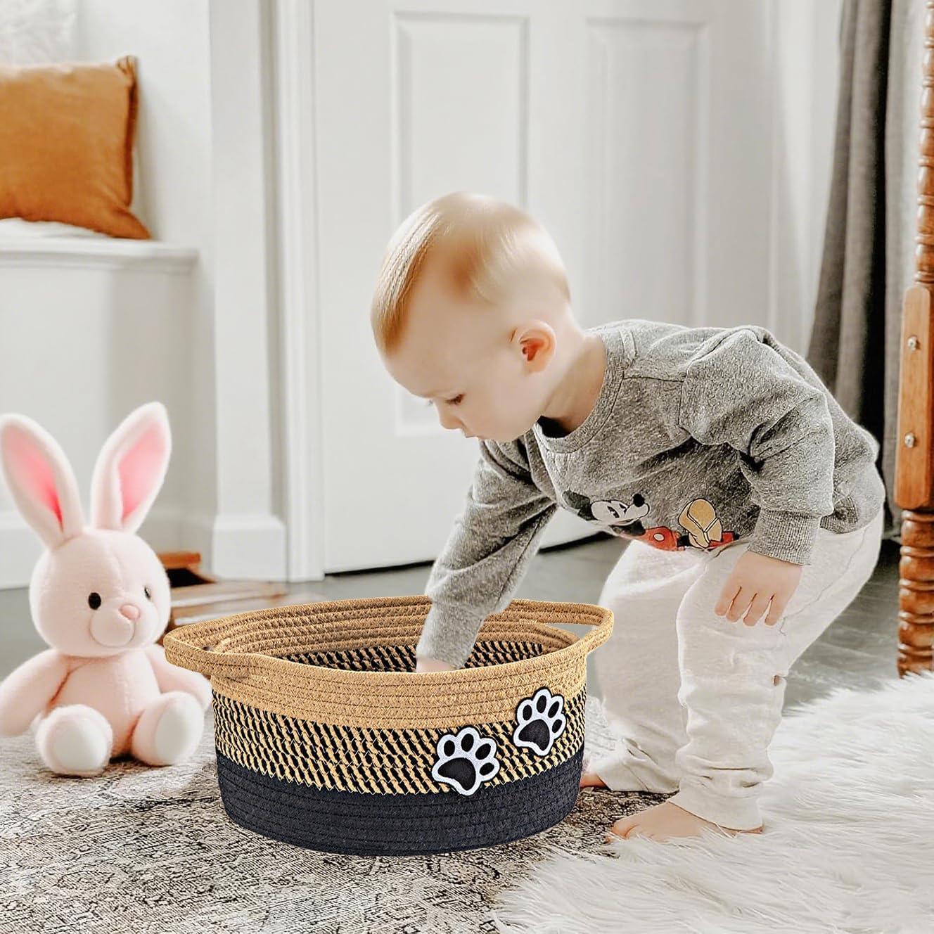 Cesto Organizador de Algodón Trenzado Hanshu con Huellas 30x20 cm