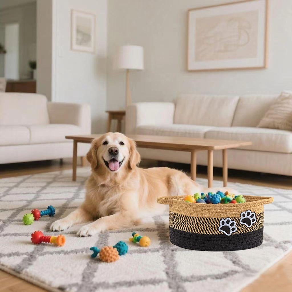 Cesto Organizador de Algodón Trenzado Hanshu con Huellas 30x20 cm