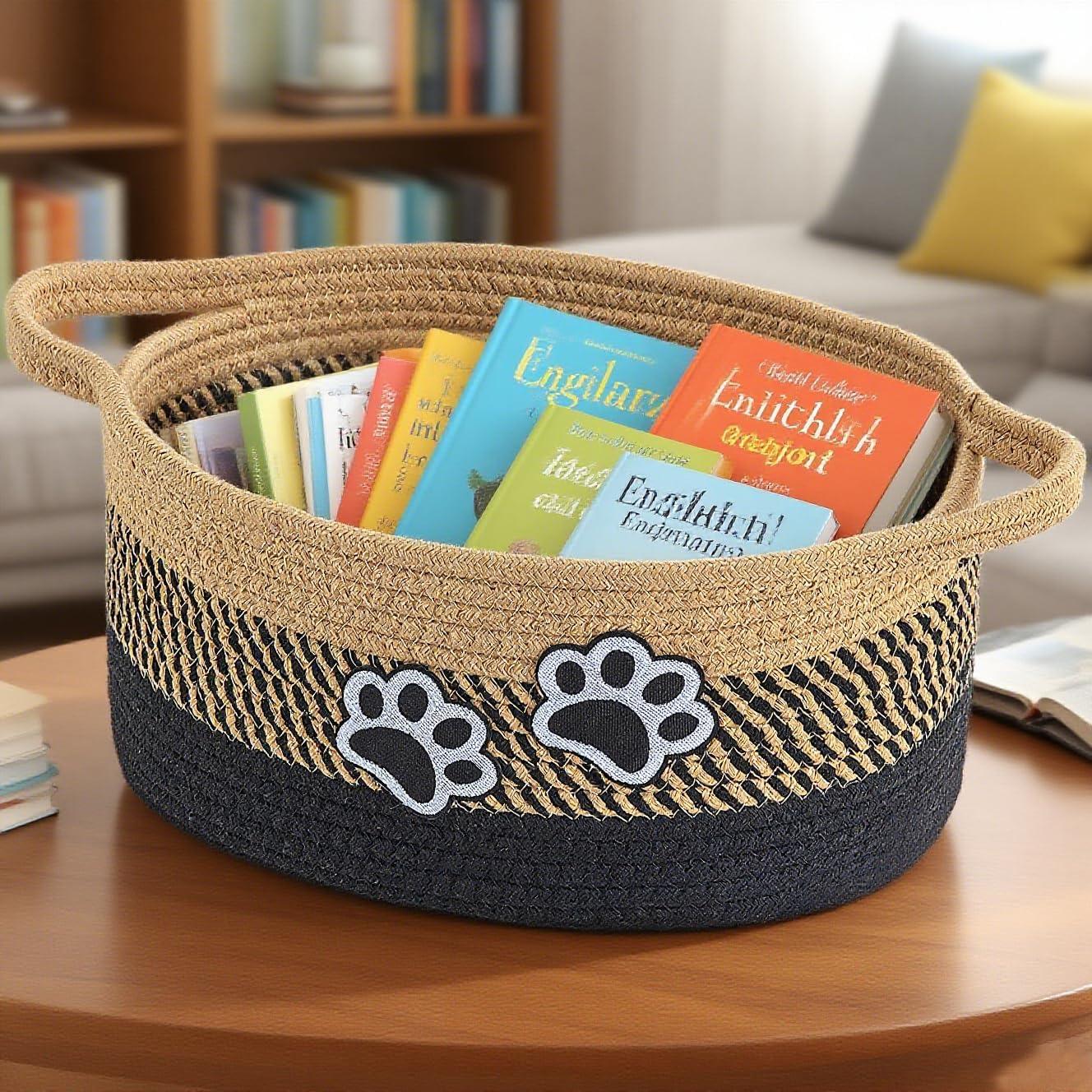 Cesto Organizador de Algodón Trenzado Hanshu con Huellas 30x20 cm