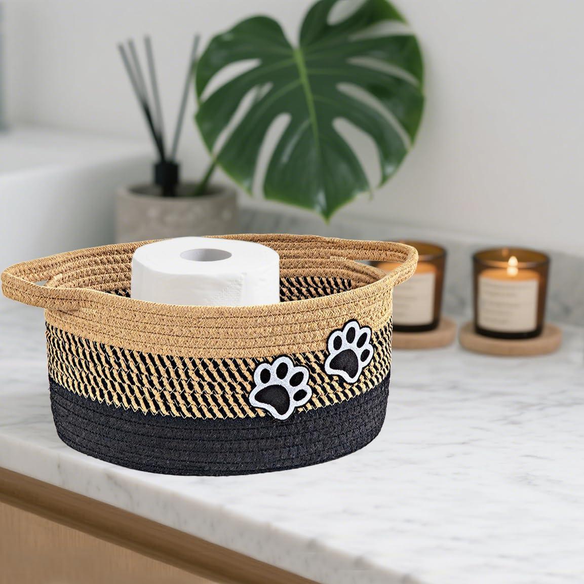 Cesto Organizador de Algodón Trenzado Hanshu con Huellas 30x20 cm