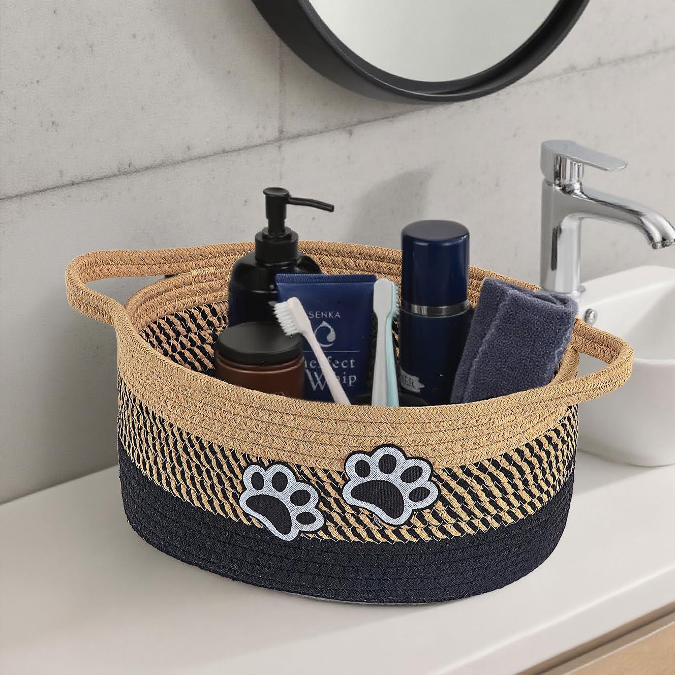 Cesto Organizador de Algodón Trenzado Hanshu con Huellas 30x20 cm