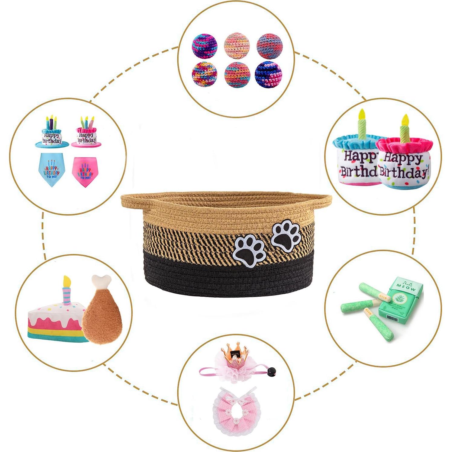 Cesto Organizador de Algodón Trenzado Hanshu con Huellas 30x20 cm