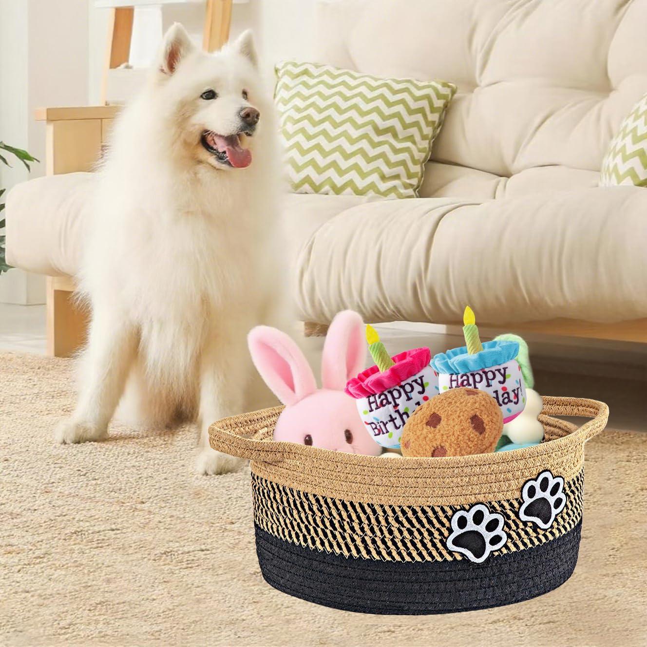 Cesto Organizador de Algodón Trenzado Hanshu con Huellas 30x20 cm