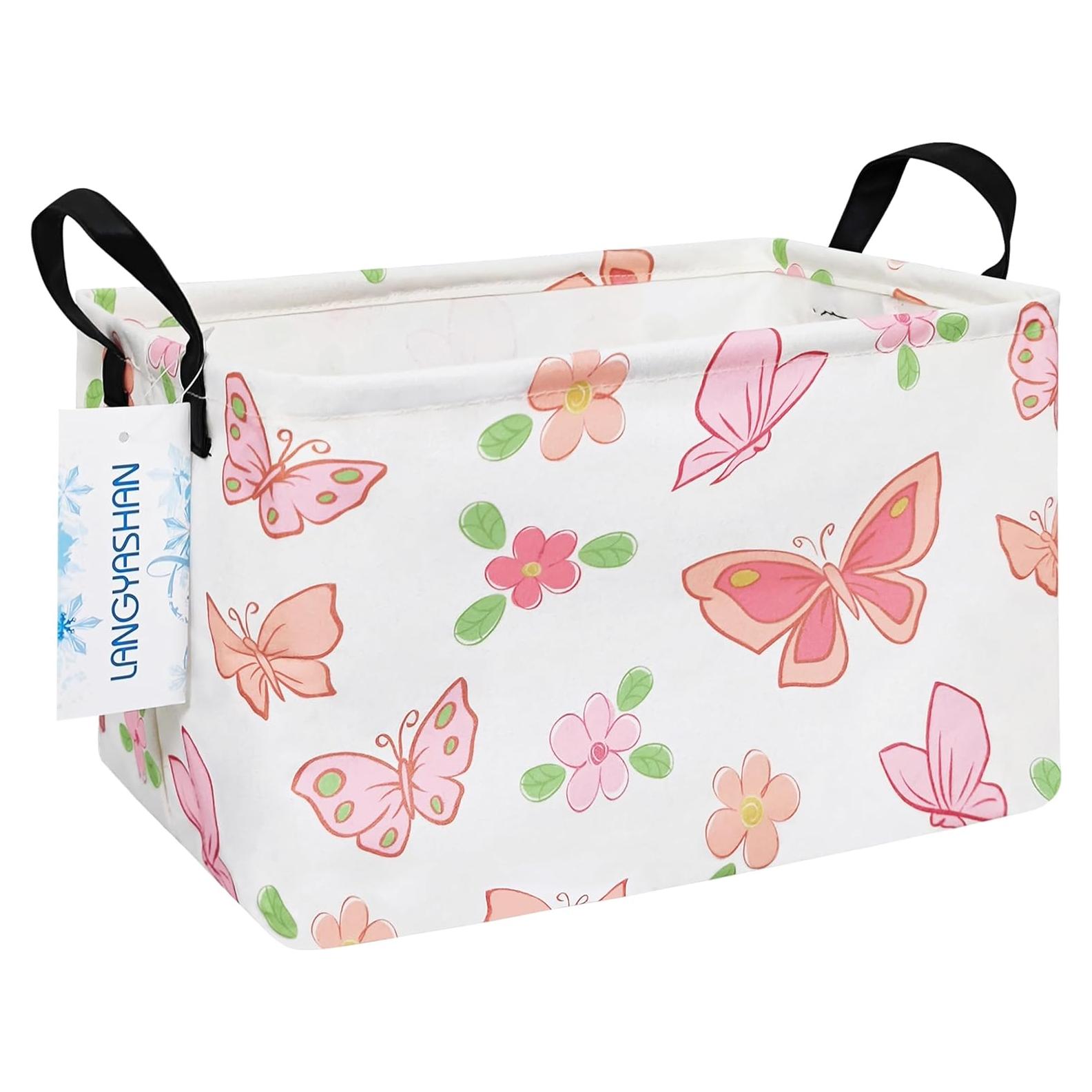 Caja de Almacenamiento Plegable LANGYASHAN 37.8x25.9x23.1cm Mariposa Rosa