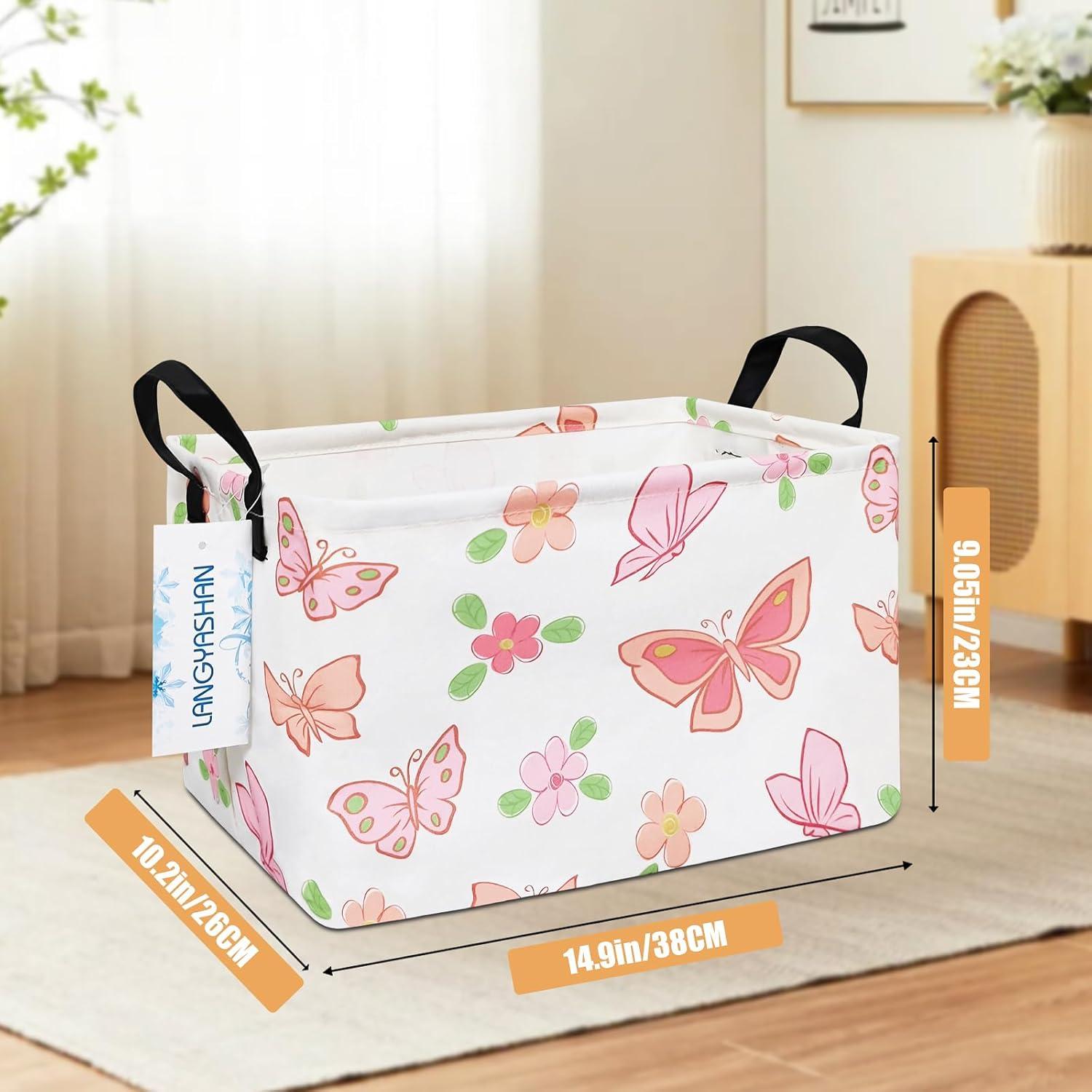 Caja de Almacenamiento Plegable LANGYASHAN 37.8x25.9x23.1cm Mariposa Rosa