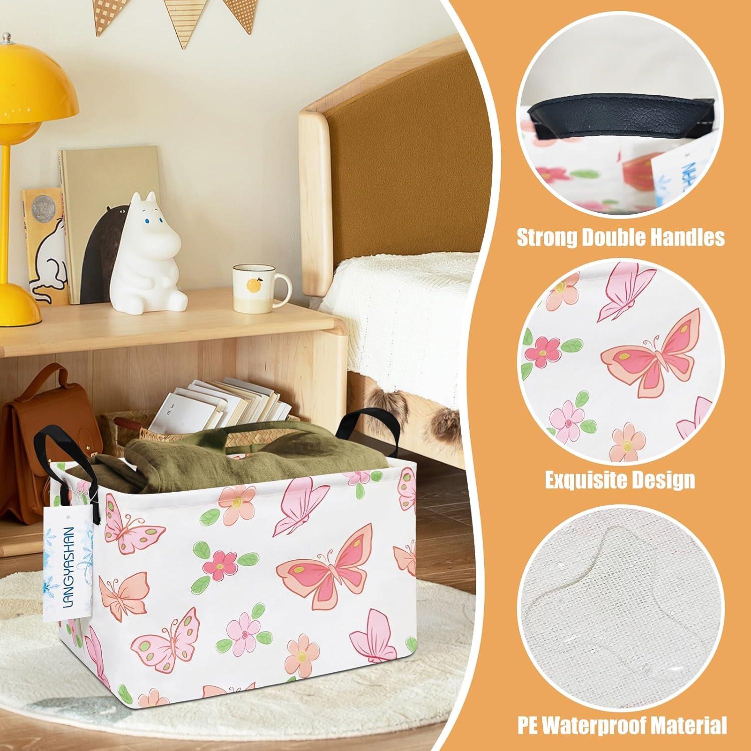 Caja de Almacenamiento Plegable LANGYASHAN 37.8x25.9x23.1cm Mariposa Rosa