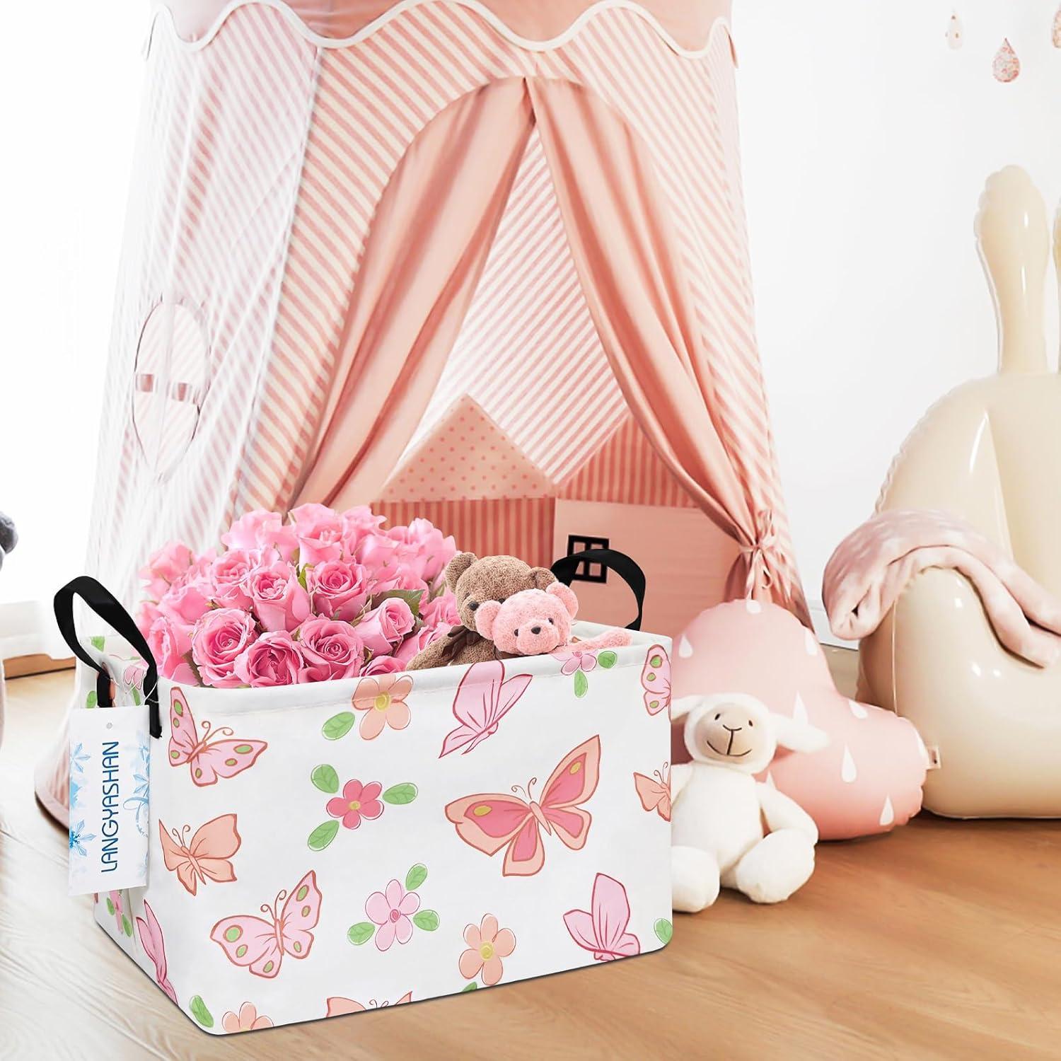 Caja de Almacenamiento Plegable LANGYASHAN 37.8x25.9x23.1cm Mariposa Rosa