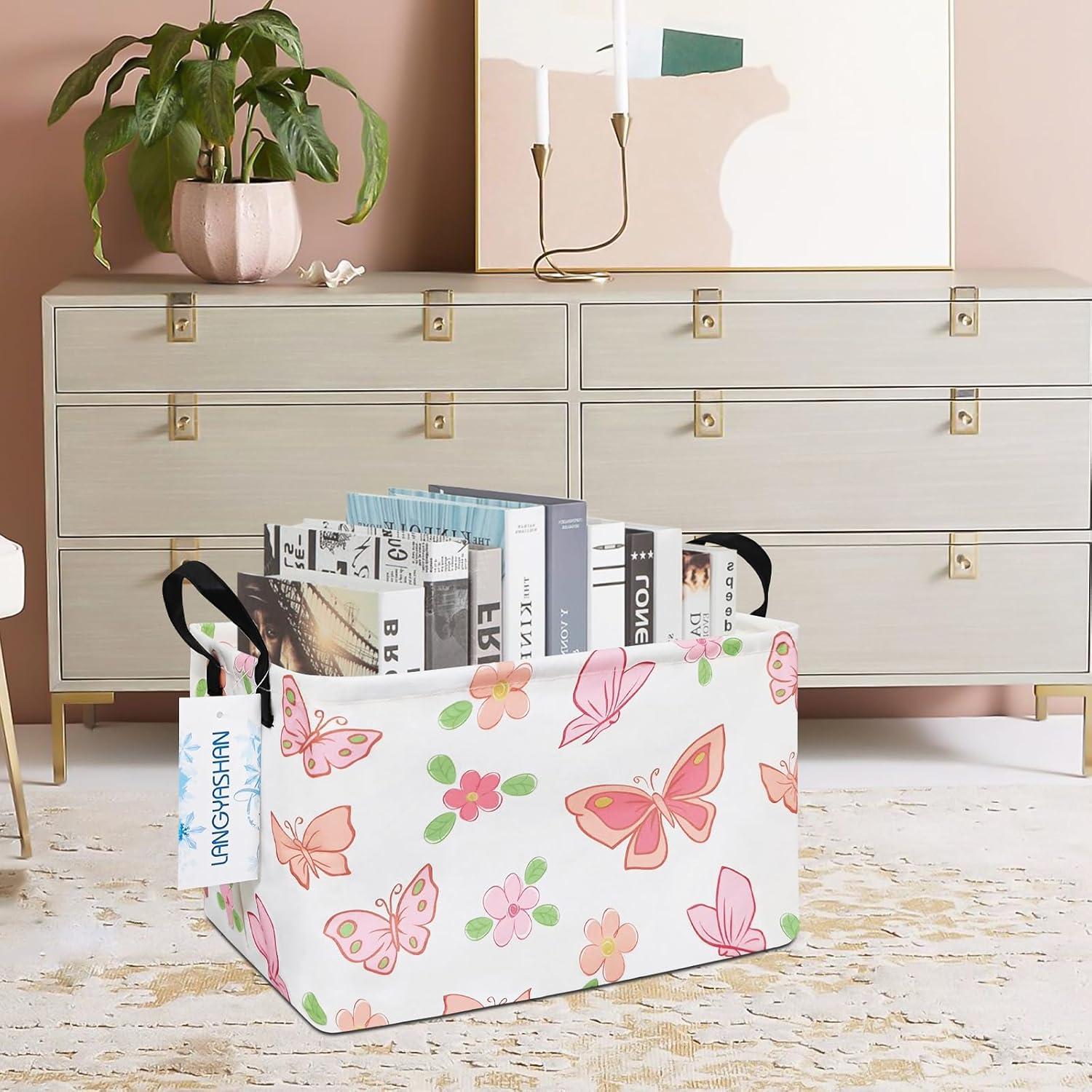 Caja de Almacenamiento Plegable LANGYASHAN 37.8x25.9x23.1cm Mariposa Rosa