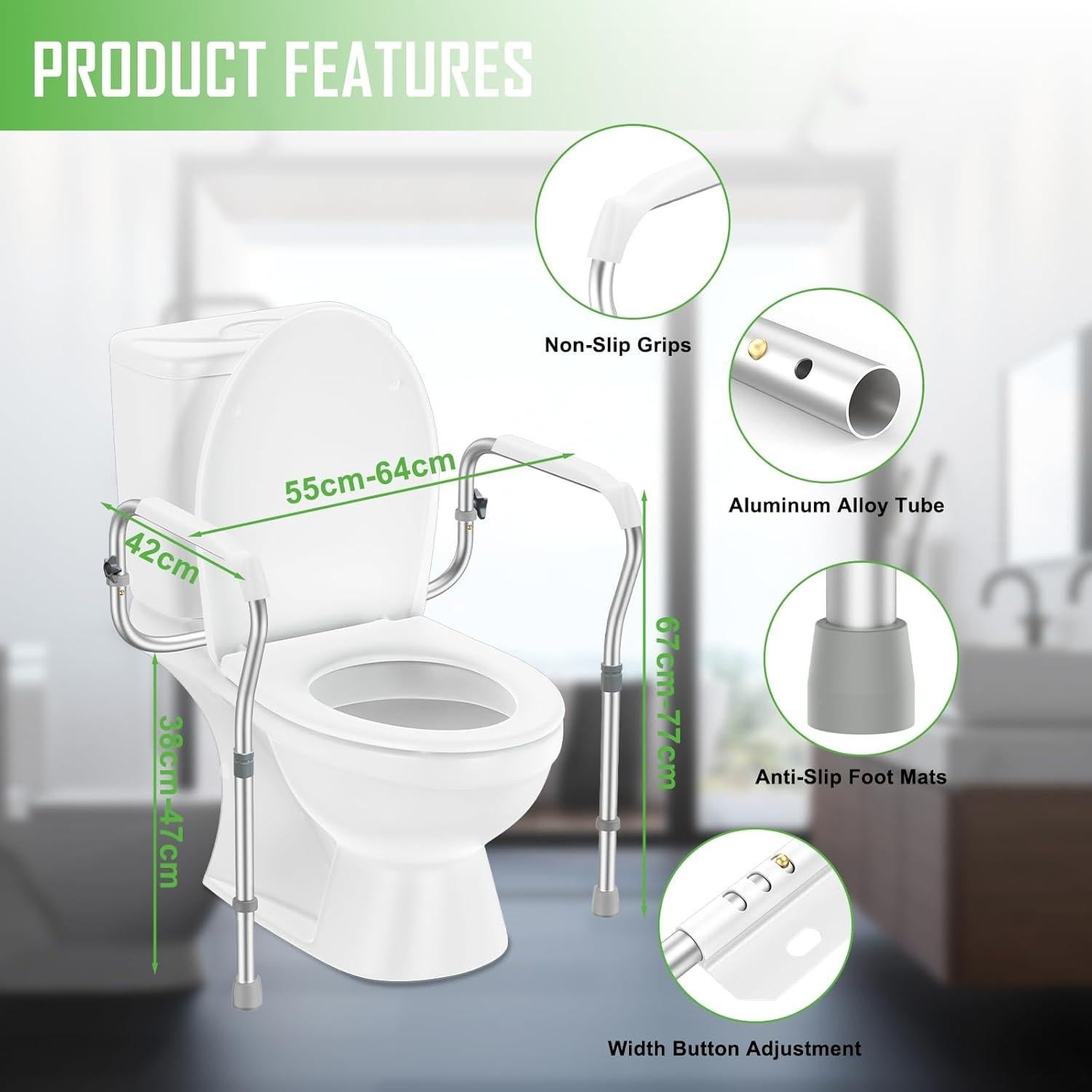 Barra de Seguridad para Inodoro ZOLIQUEX Ajustable 113 kg Blanco
