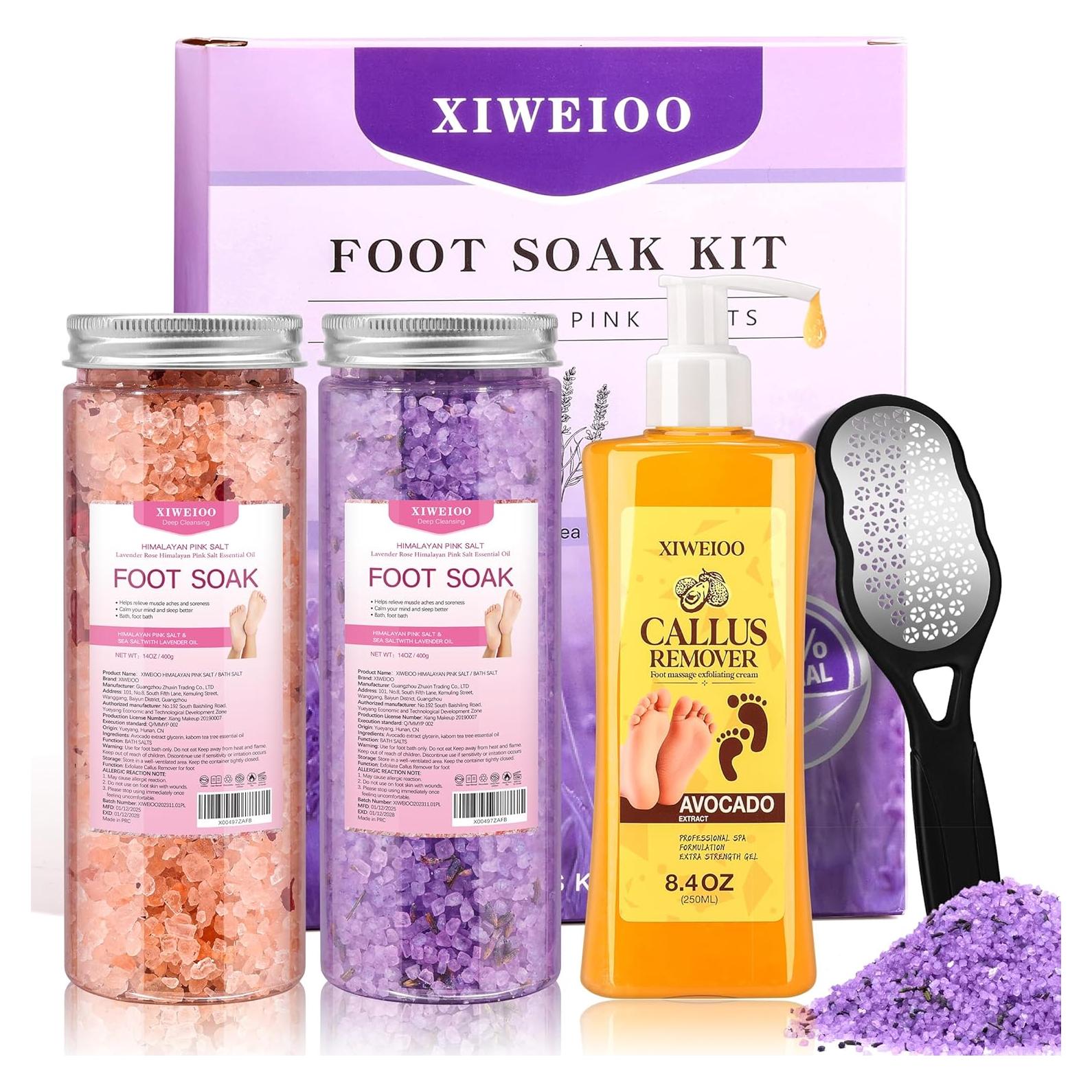 Kit de Sal de Baño para Pies XIWEIOO - Rosa del Himalaya y Lavanda