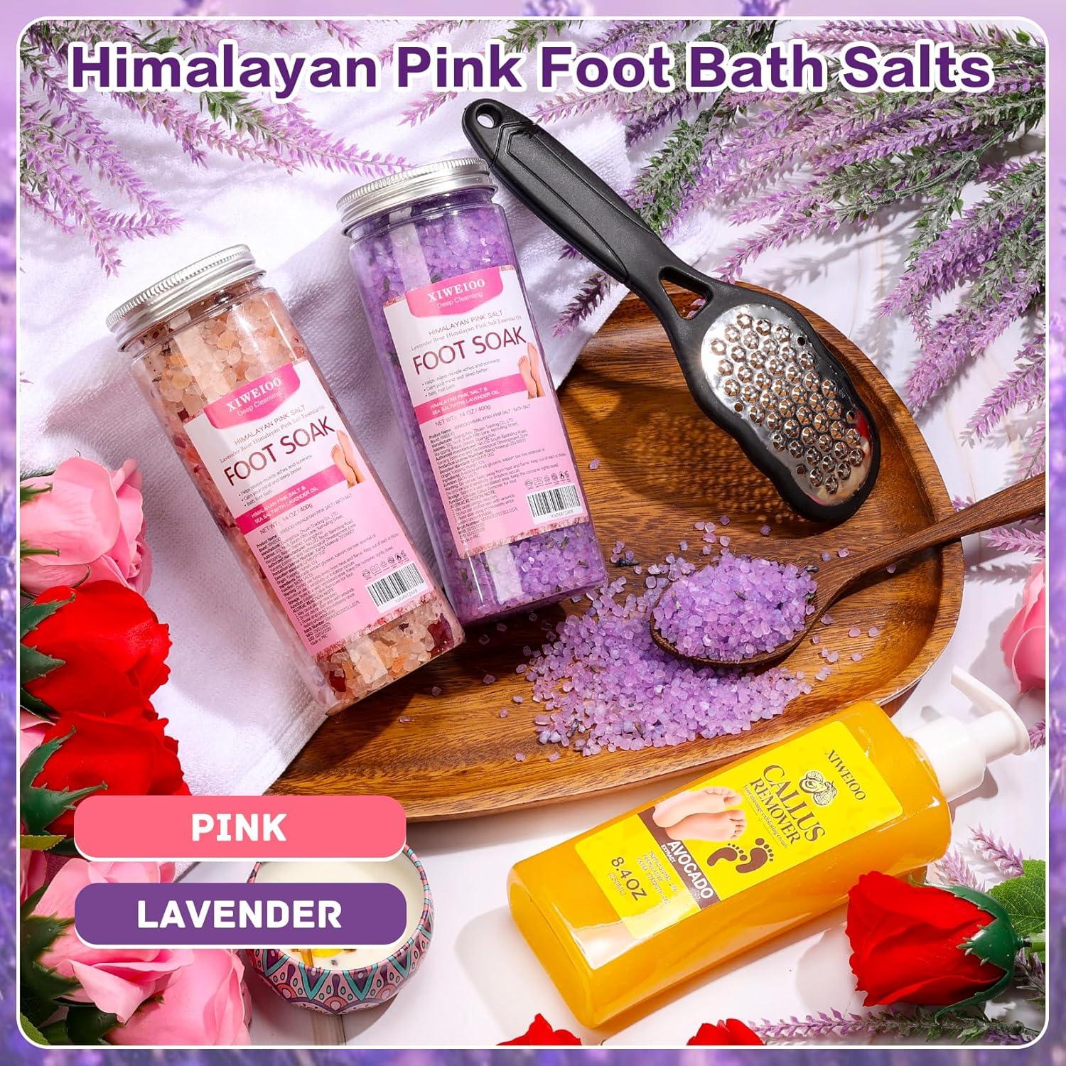 Kit de Sal de Baño para Pies XIWEIOO - Rosa del Himalaya y Lavanda