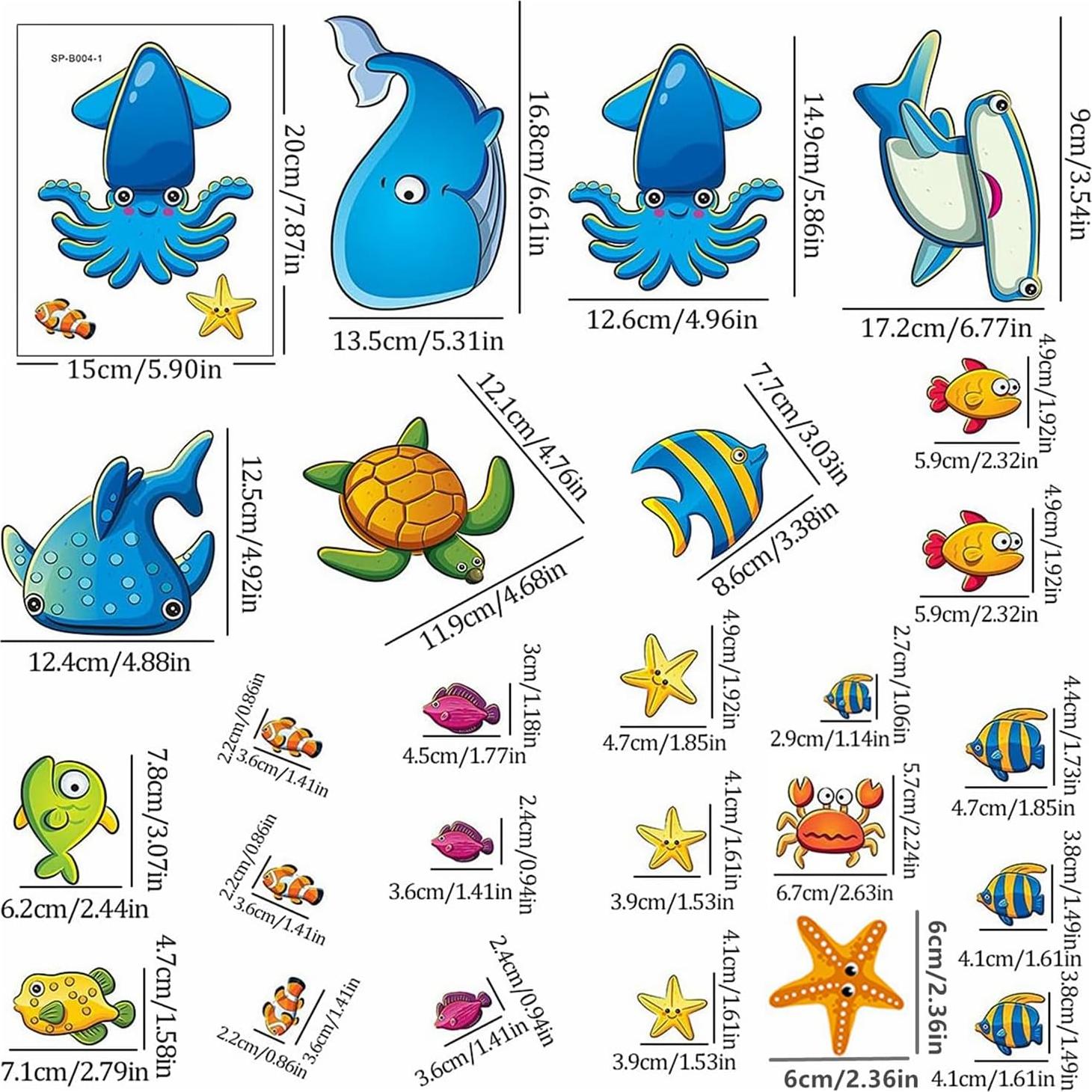 Pegatinas Antideslizantes para Bañera HCJ, 30 PCS Animales Marinos