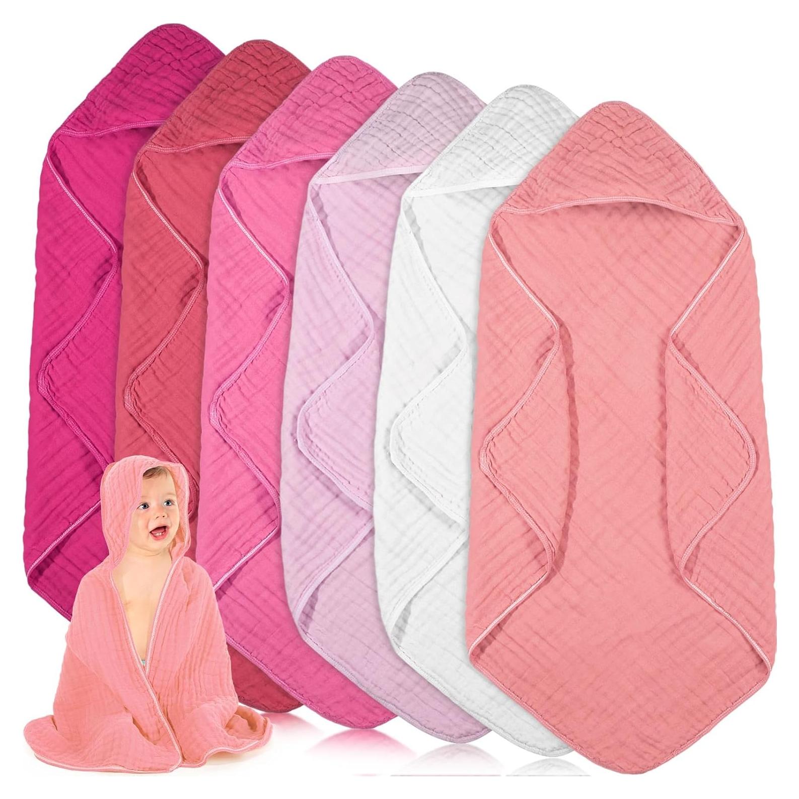 Toallas de Bebé con Capucha Peryiter 6 Pcs Algodón Rosa 81x81cm