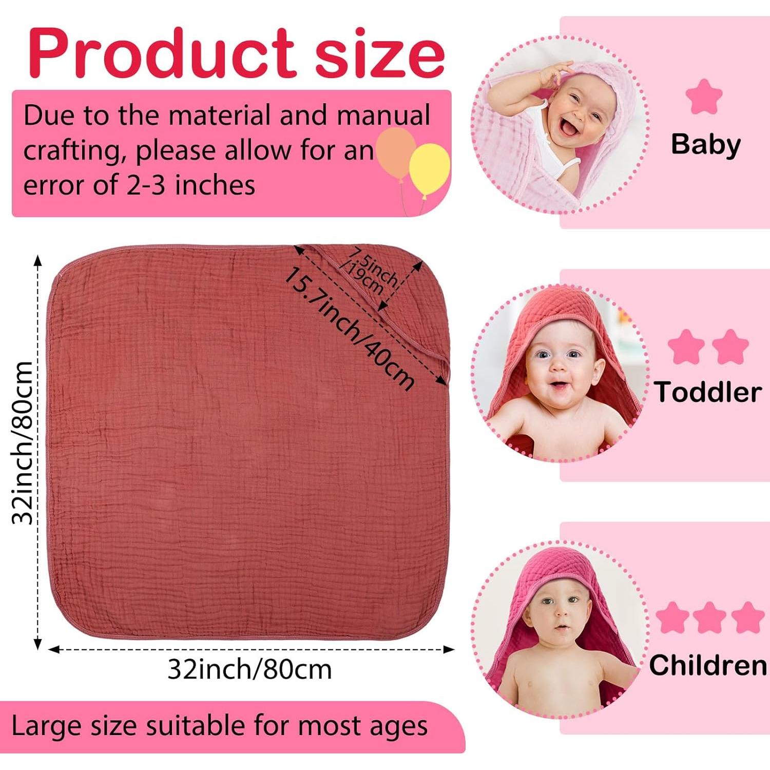 Toallas de Bebé con Capucha Peryiter 6 Pcs Algodón Rosa 81x81cm