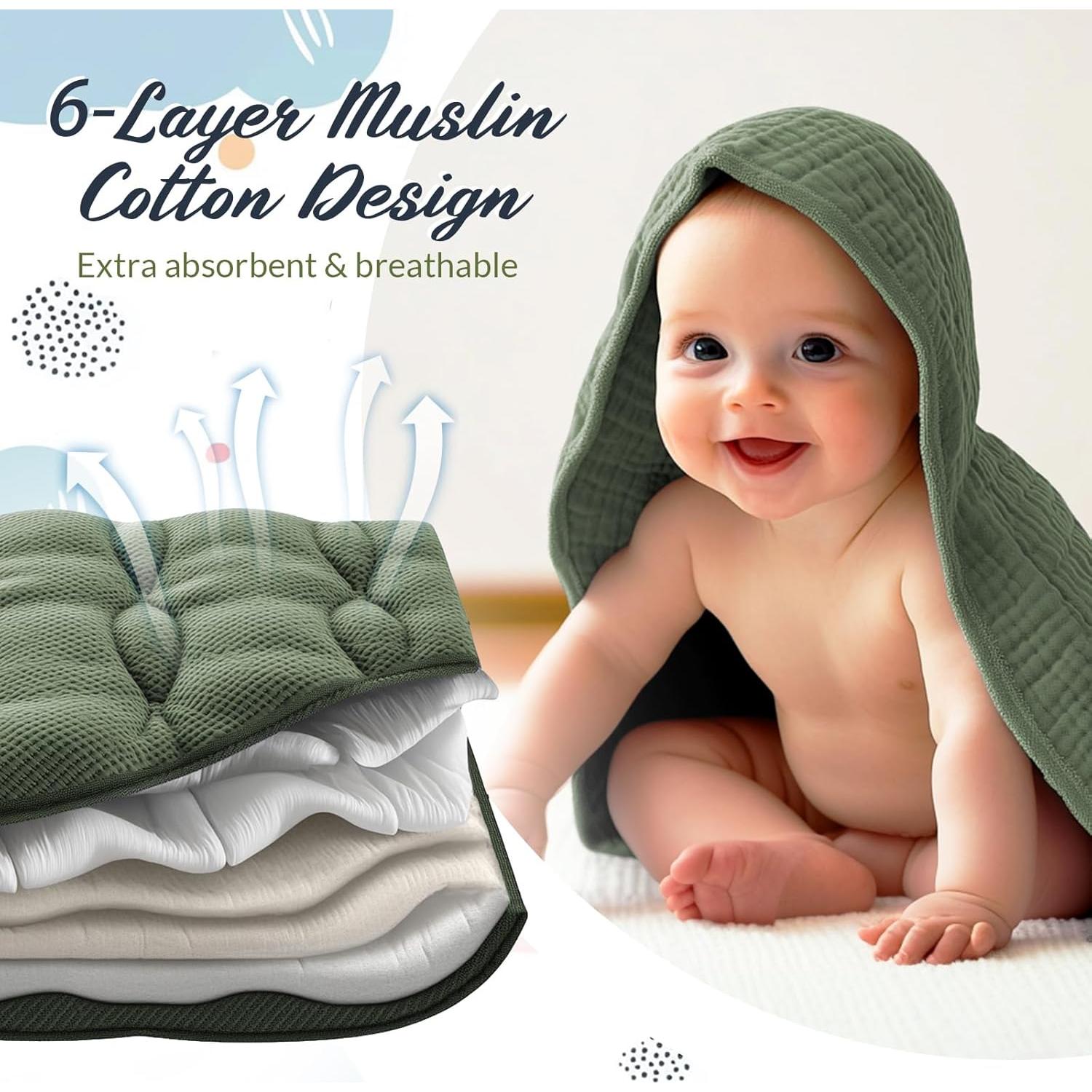 Set de 6 Toallas de Baño Hahafelt Algodón Muselina Bebés