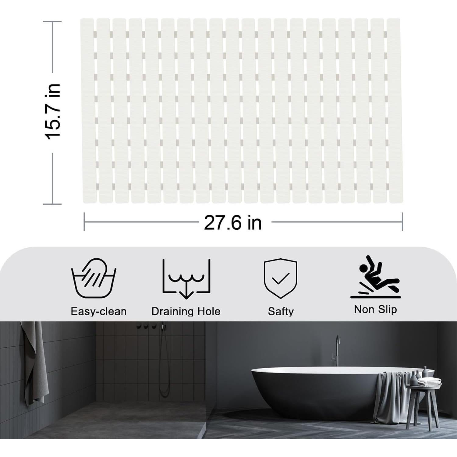 Alfombra de Ducha Antideslizante BYTANA 69.85x39.88 cm Marfil