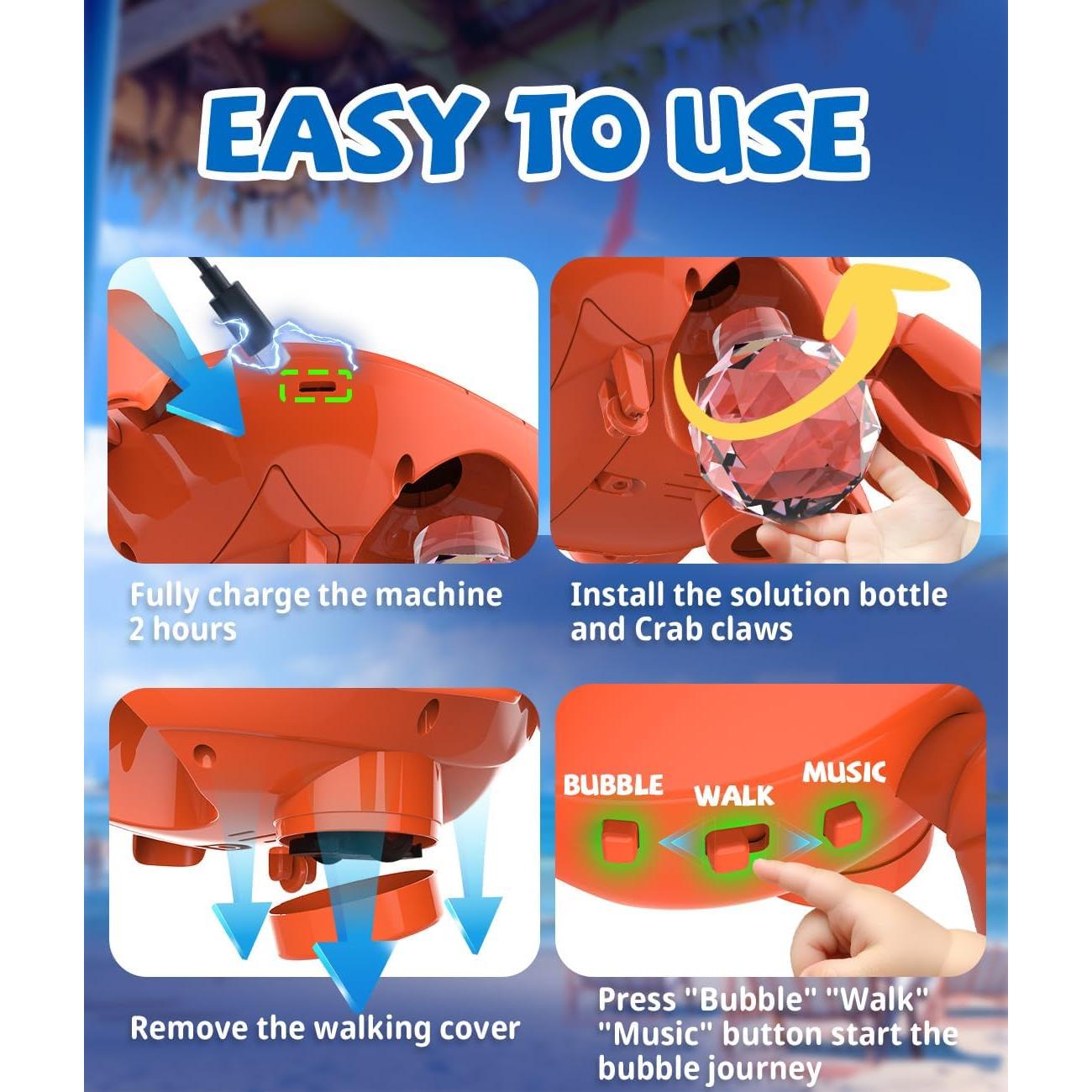 Máquina de Burbujas Cangrejo Rojo Shantou 360° LED USB-C