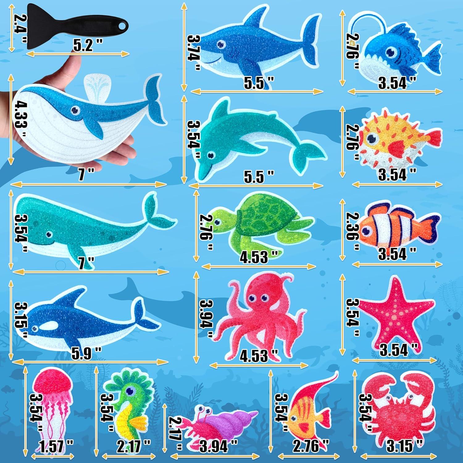 Calcomanías Antideslizantes WIBUE para Baño 16 PCS Animales Marinos