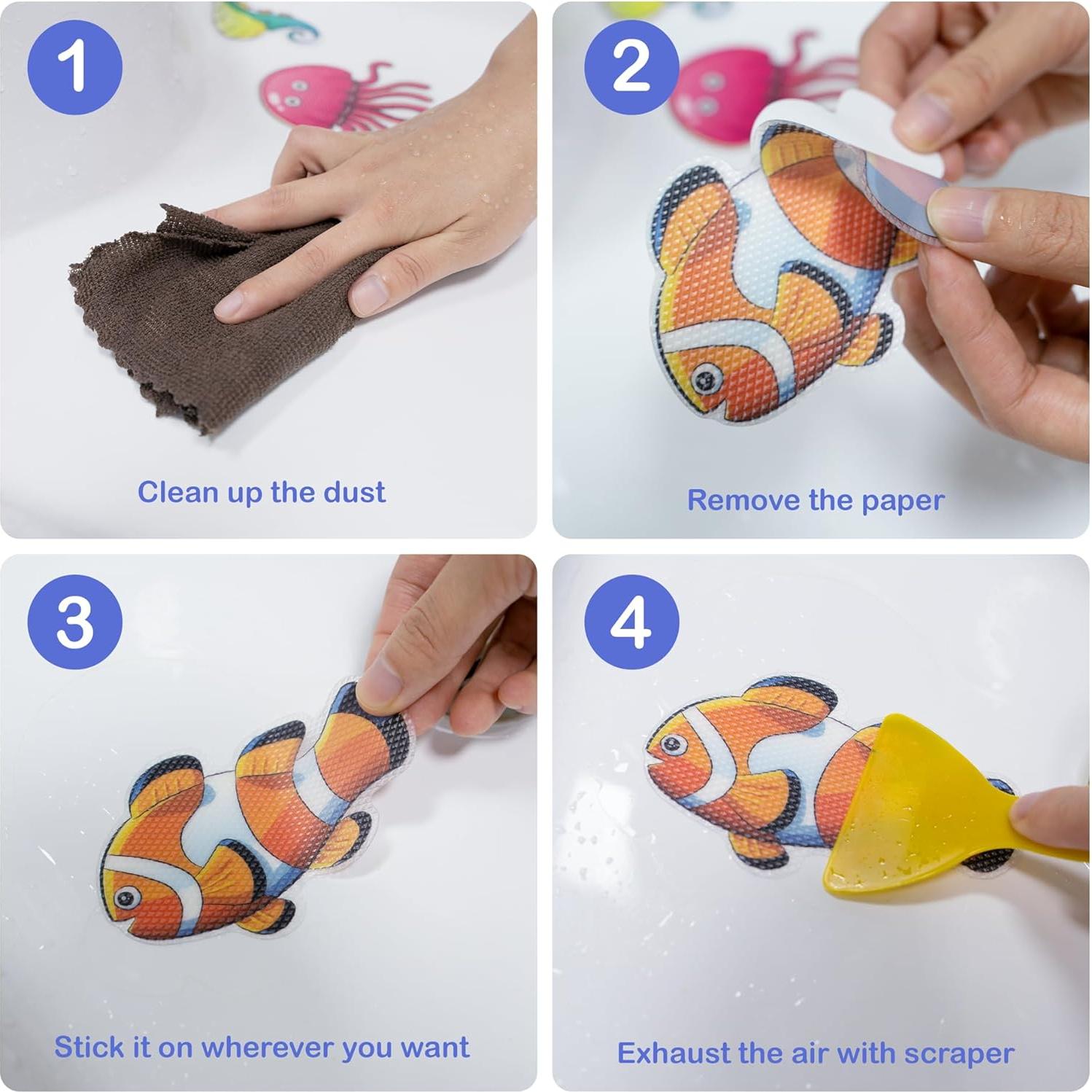 20 Pegatinas Antideslizantes PGFUN para Baño - Criaturas Marinas