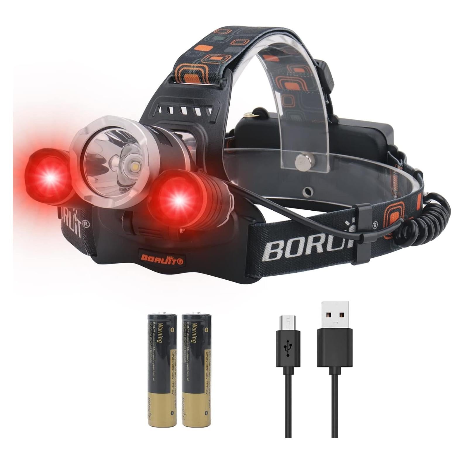 Linterna Frontal BORUIT RJ-3000 LED 5000 Lúmenes Recargable