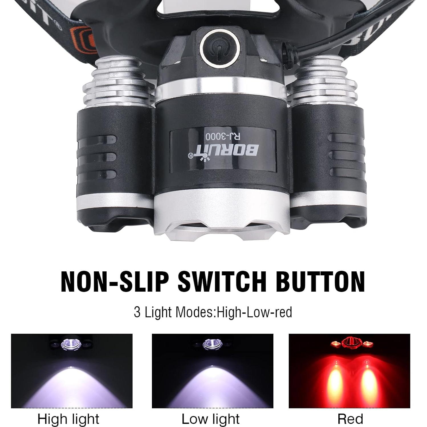 Linterna Frontal BORUIT RJ-3000 LED 5000 Lúmenes Recargable