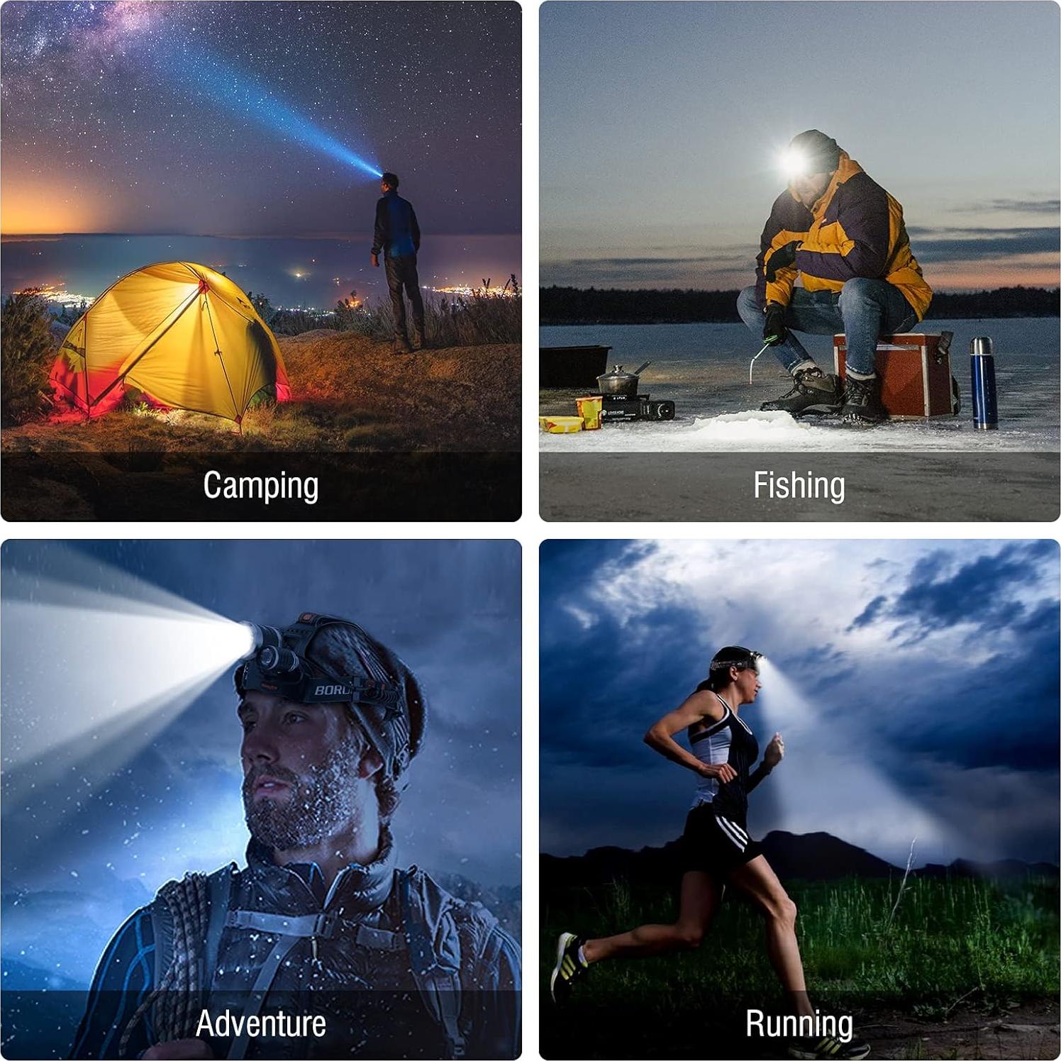 Linterna Frontal BORUIT RJ-3000 LED 5000 Lúmenes Recargable