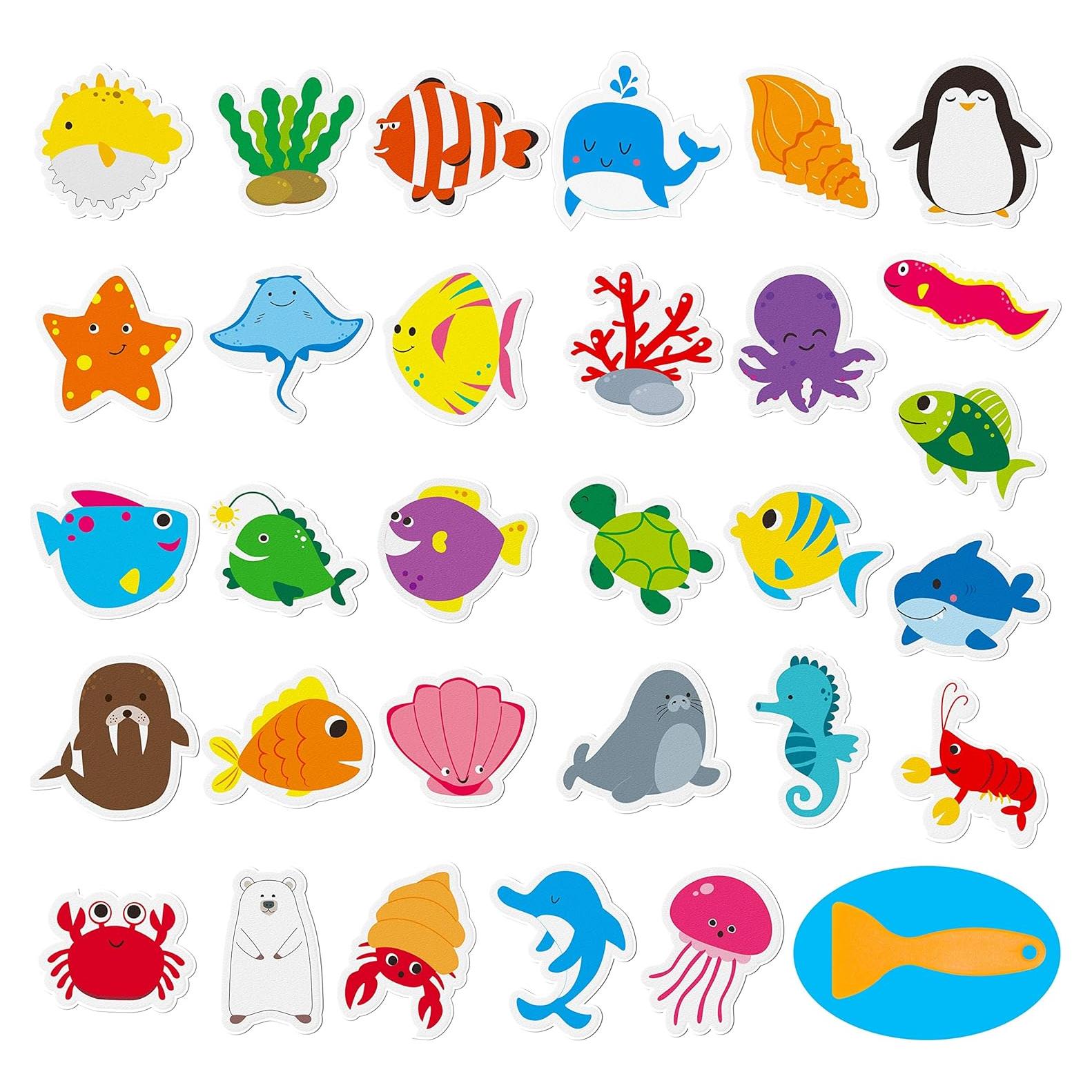 30 Pegatinas Antideslizantes Animales Marinos Hebayy - Resistente al Agua