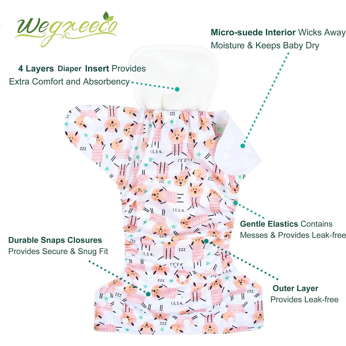 Paquete de Pañales de Tela Wegreeco 6 Piezas Ajustables Unisex