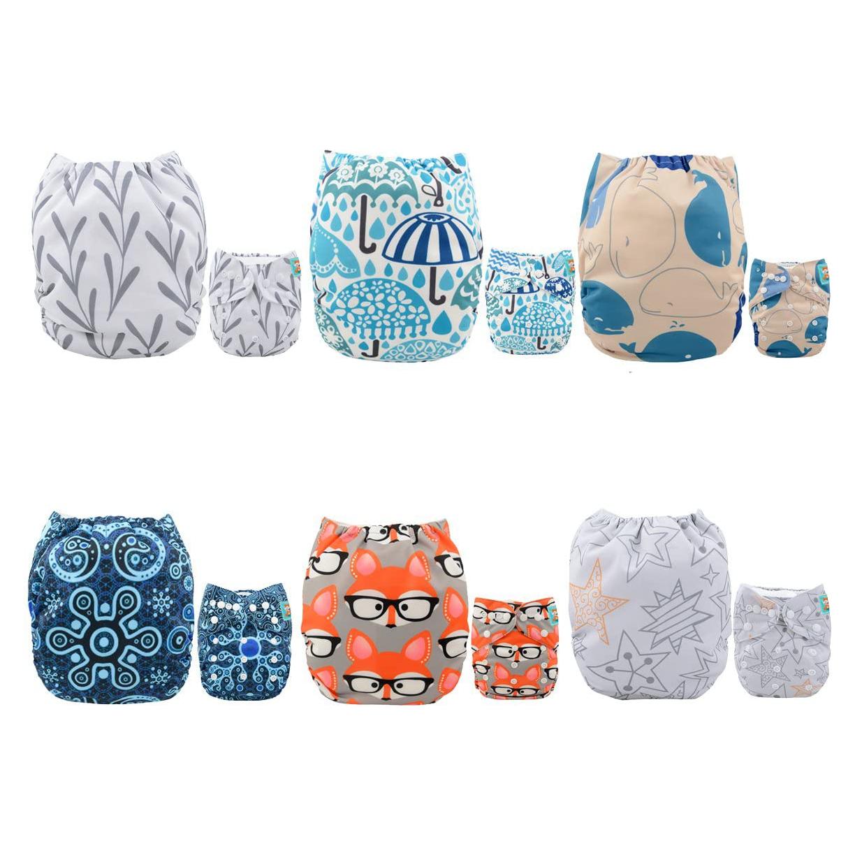 Paquete de 6 Pañales de Tela ALVABABY Ajustables con 12 Inserciones