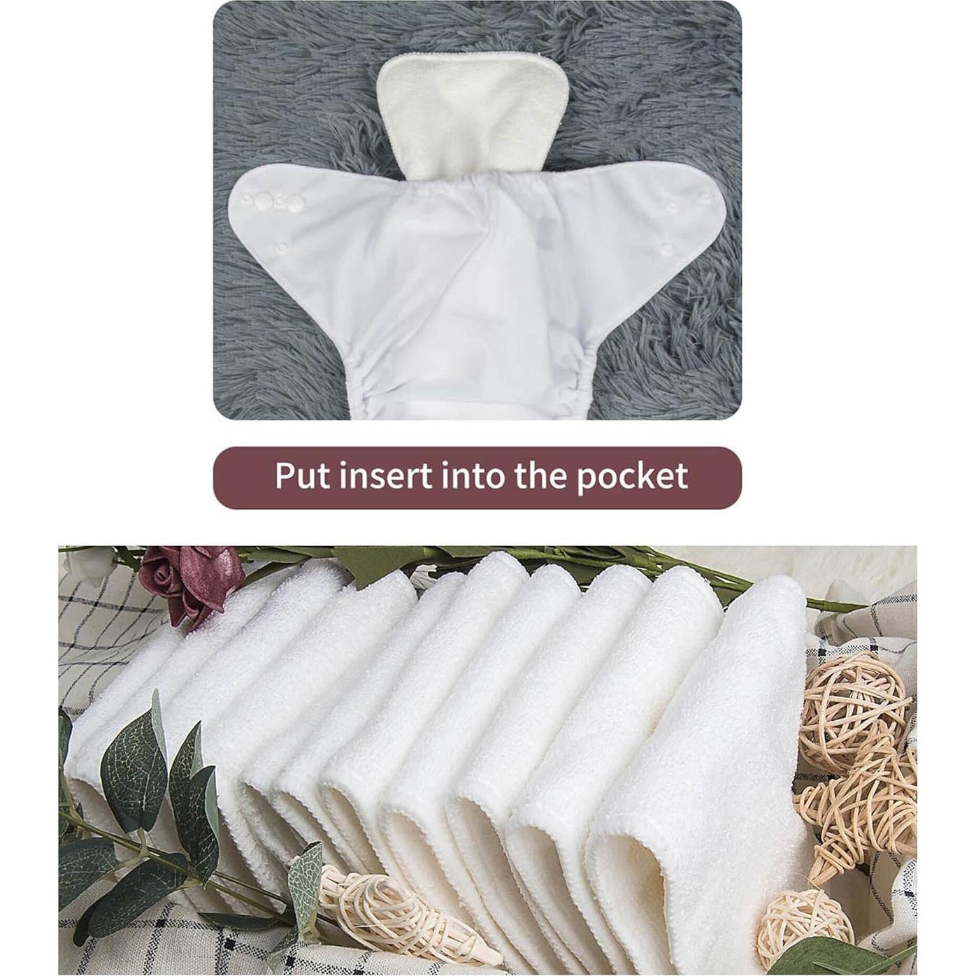 Paquete de 6 Pañales de Tela ALVABABY Ajustables con 12 Inserciones